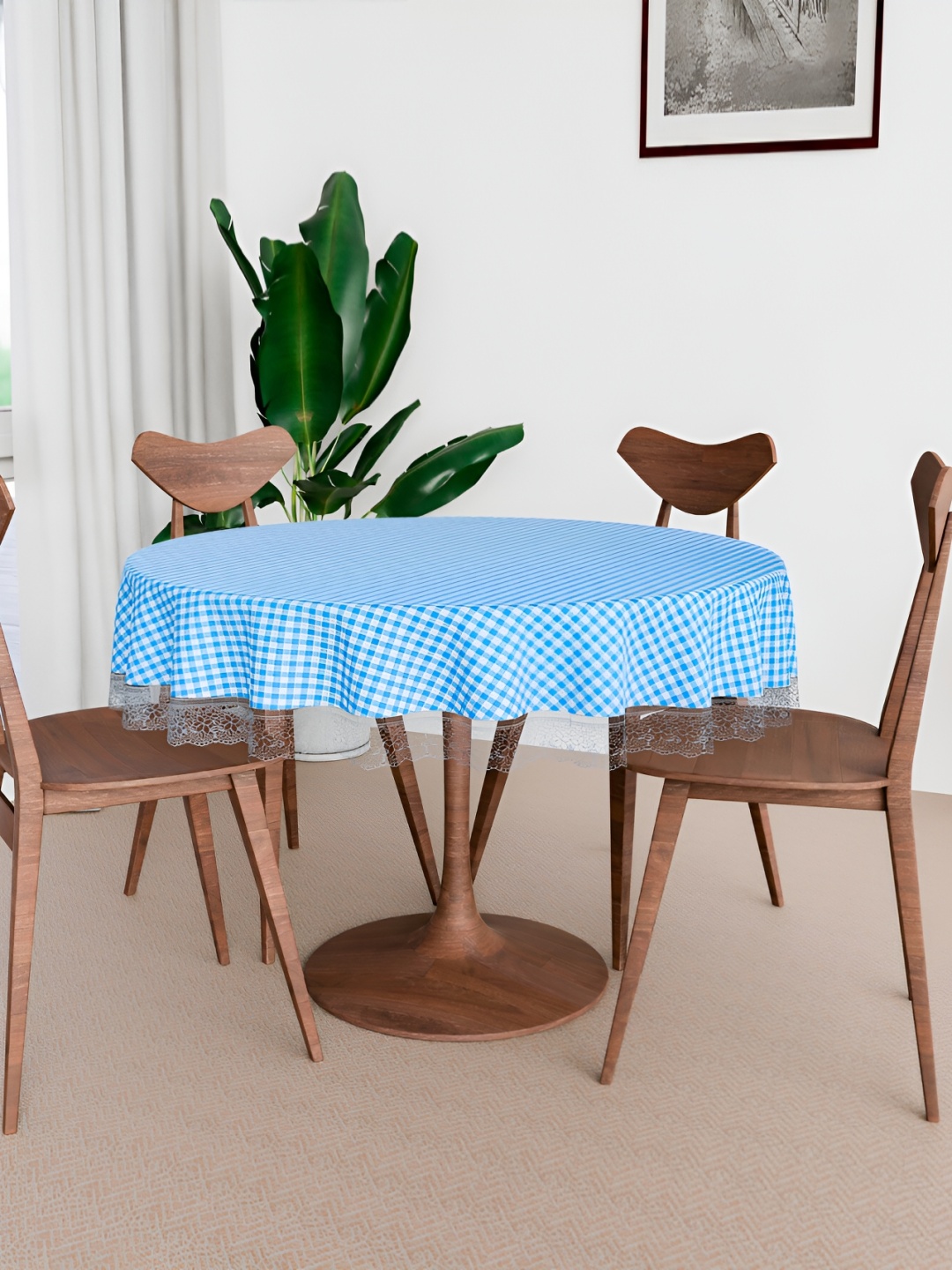

Kuber Industries Blue Waterproof Round 6-Seater Table Cover