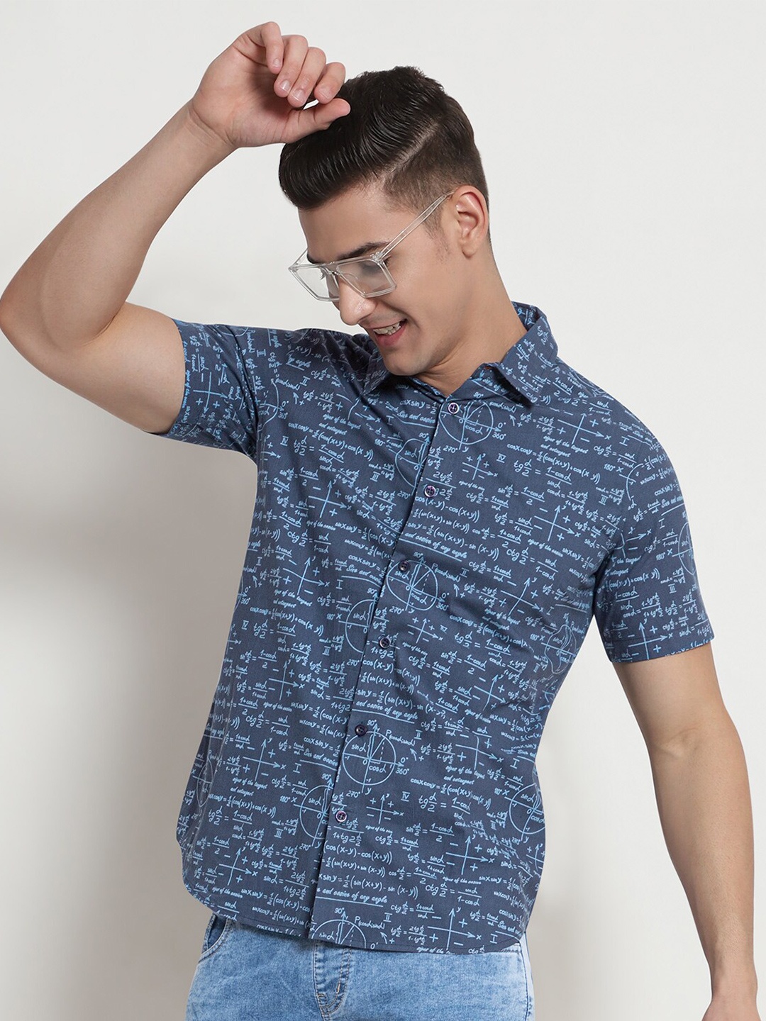 

Beyoung Classic Typography Printed Cotton Casual Shirt, Blue