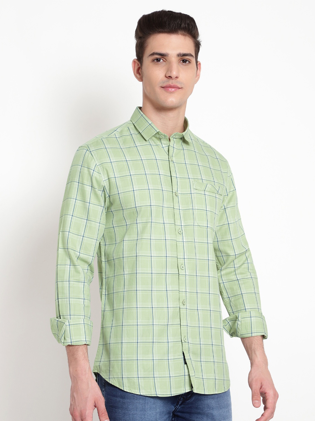 

Beyoung Classic Windowpane Checks Opaque Checked Casual Shirt, Green