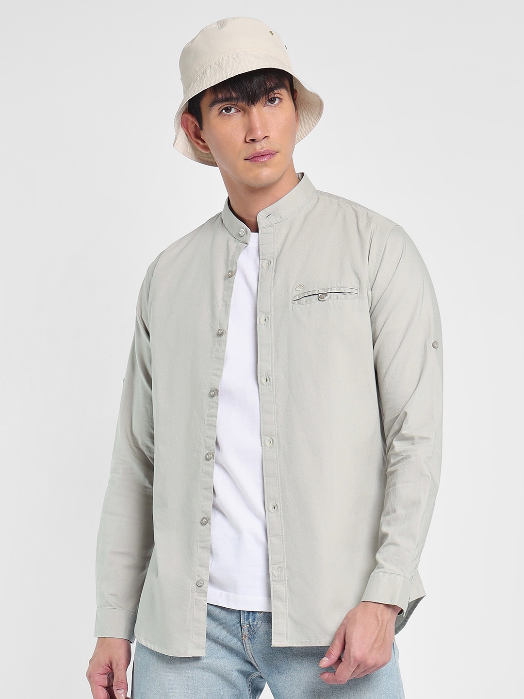 Beyoung Classic Spread Collar Cotton Casual Shacket, Grey