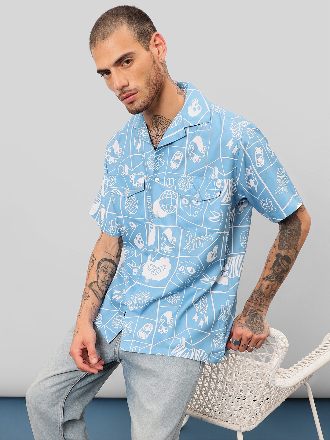 

Beyoung Classic Short Sleeves Opaque Printed Casual Shirt, Green