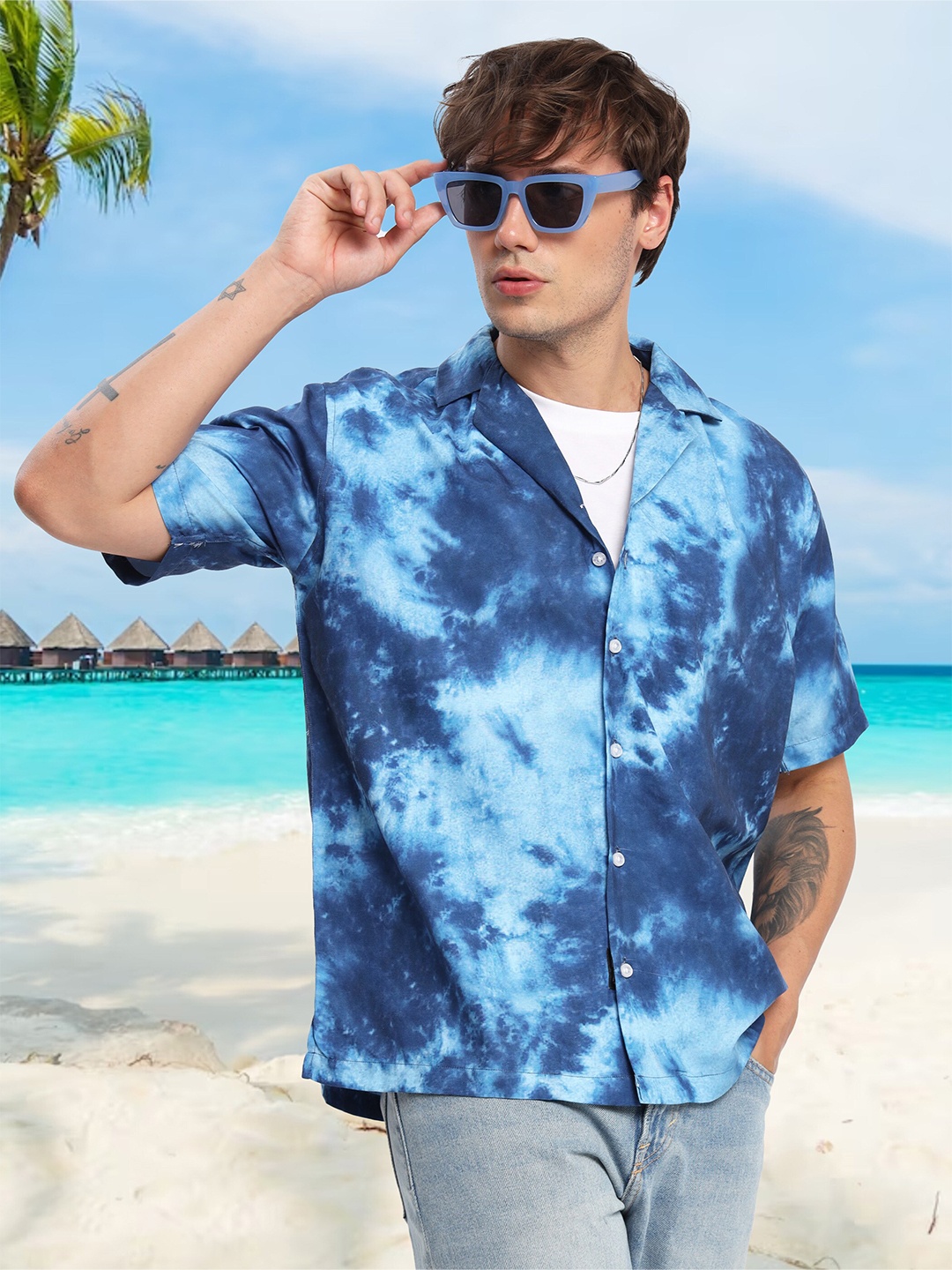 

Beyoung Classic Tie & Dye Casual Shirt, Blue