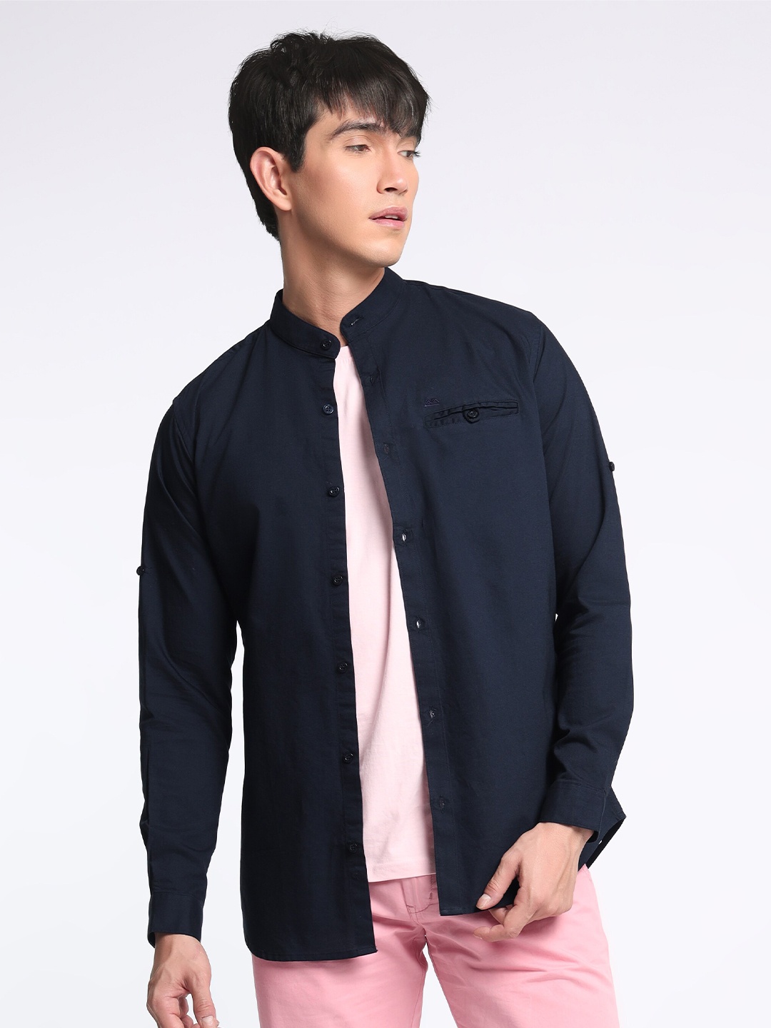 Beyoung Classic Spread Collar Cotton Oxford Casual Shacket, Blue