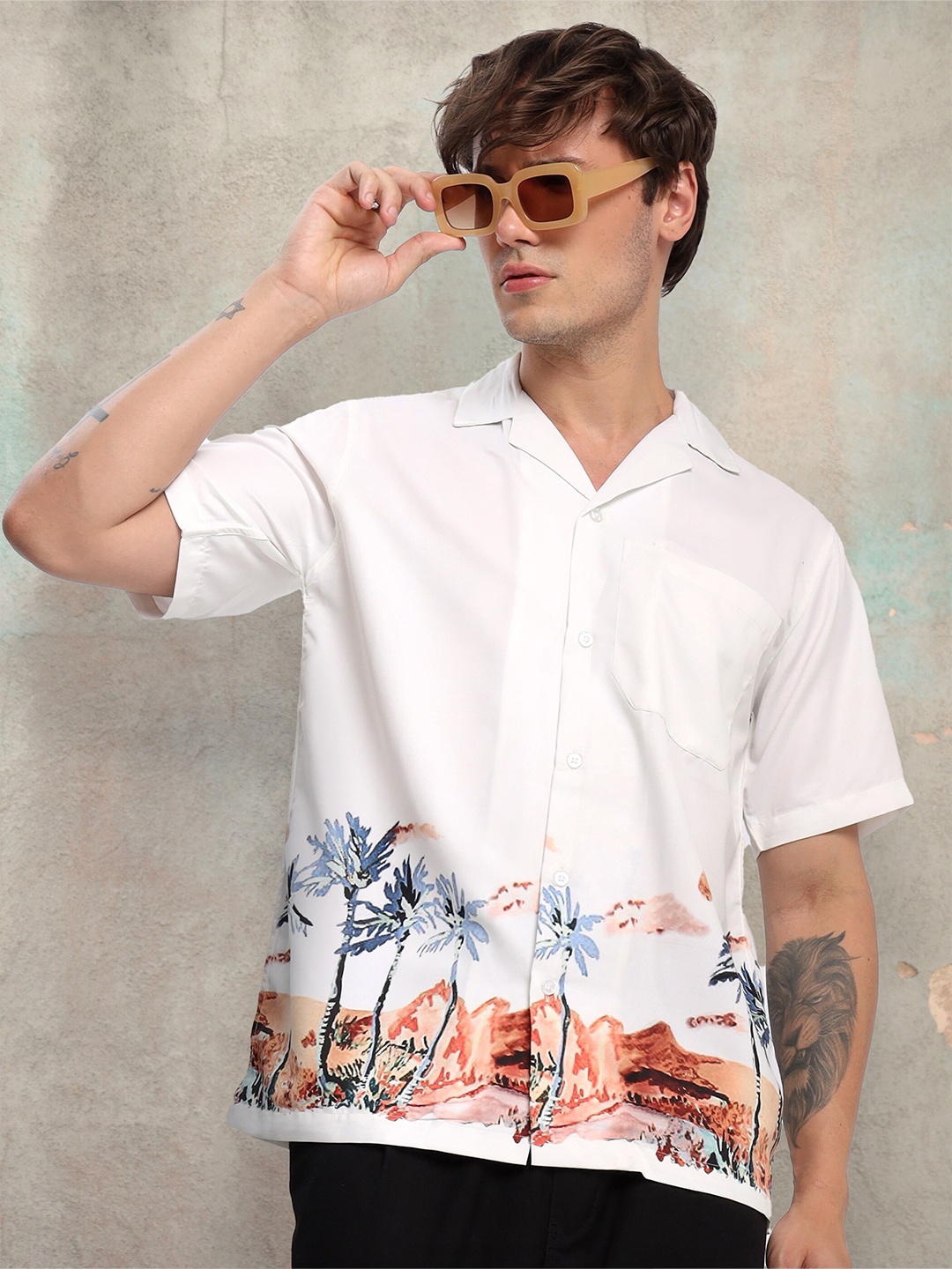 

Beyoung Classic Floral Printed Casual Shirt, White