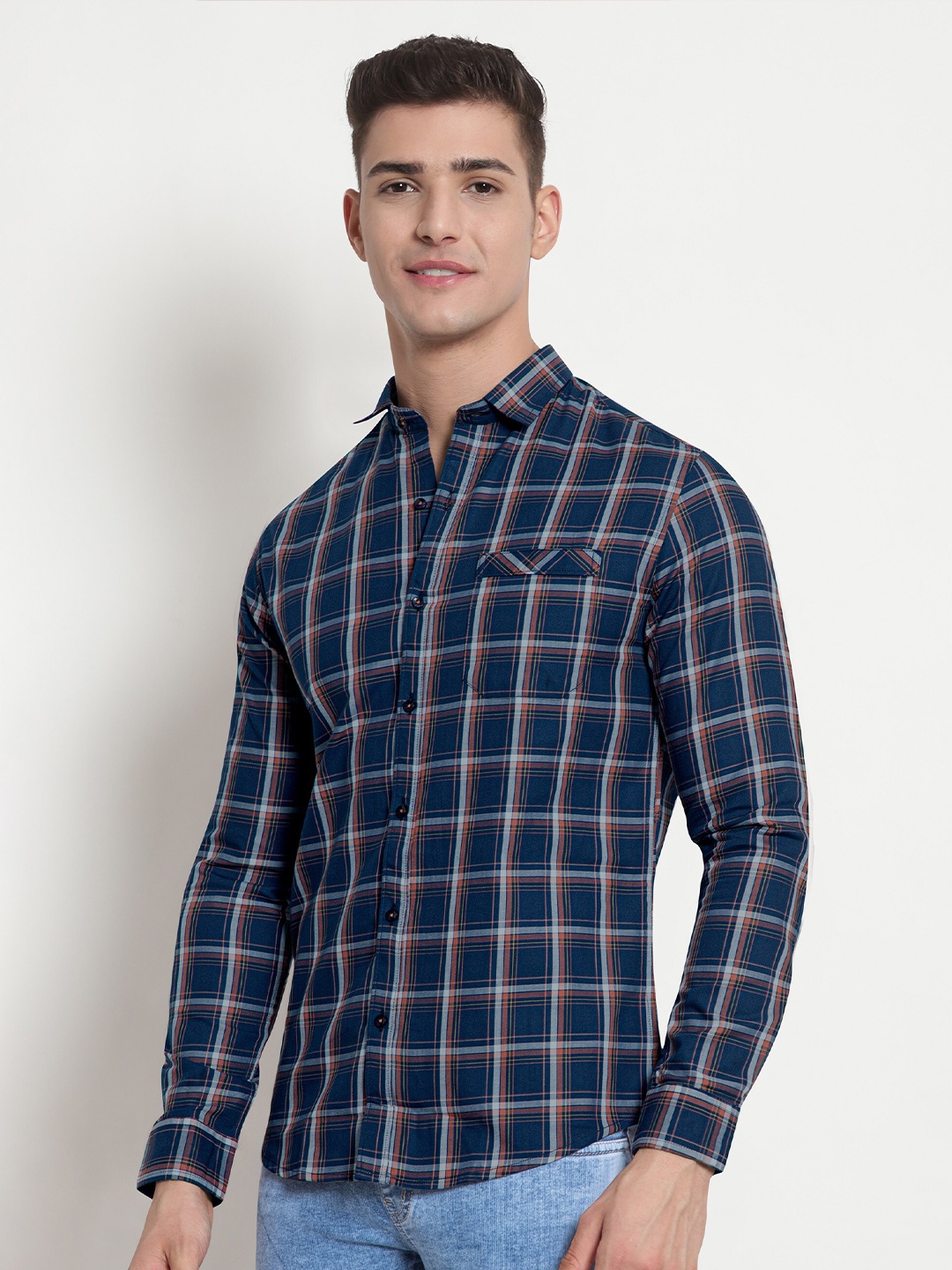 

Beyoung Classic Tartan Checked Cotton Casual Shirt, Navy blue