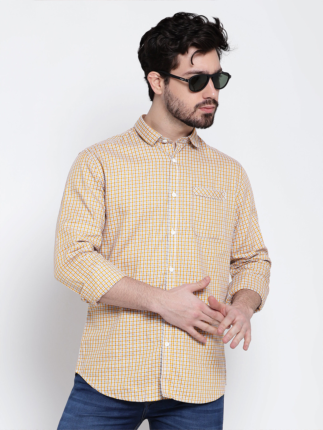 

Beyoung Classic Spread Checked Cotton Casual Shirt, Yellow