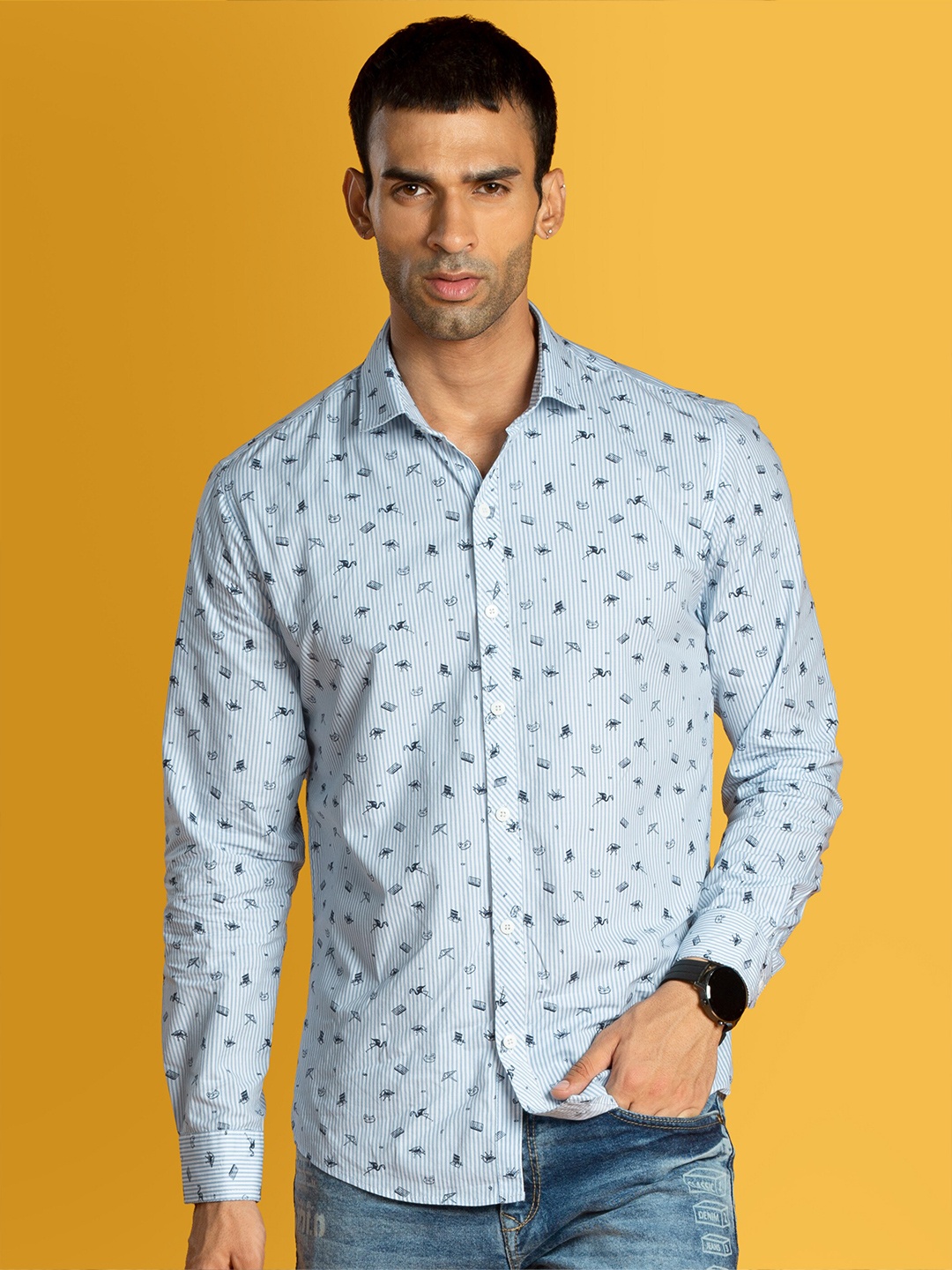 

Beyoung Classic Conversational Printed Cotton Casual Shirt, Blue