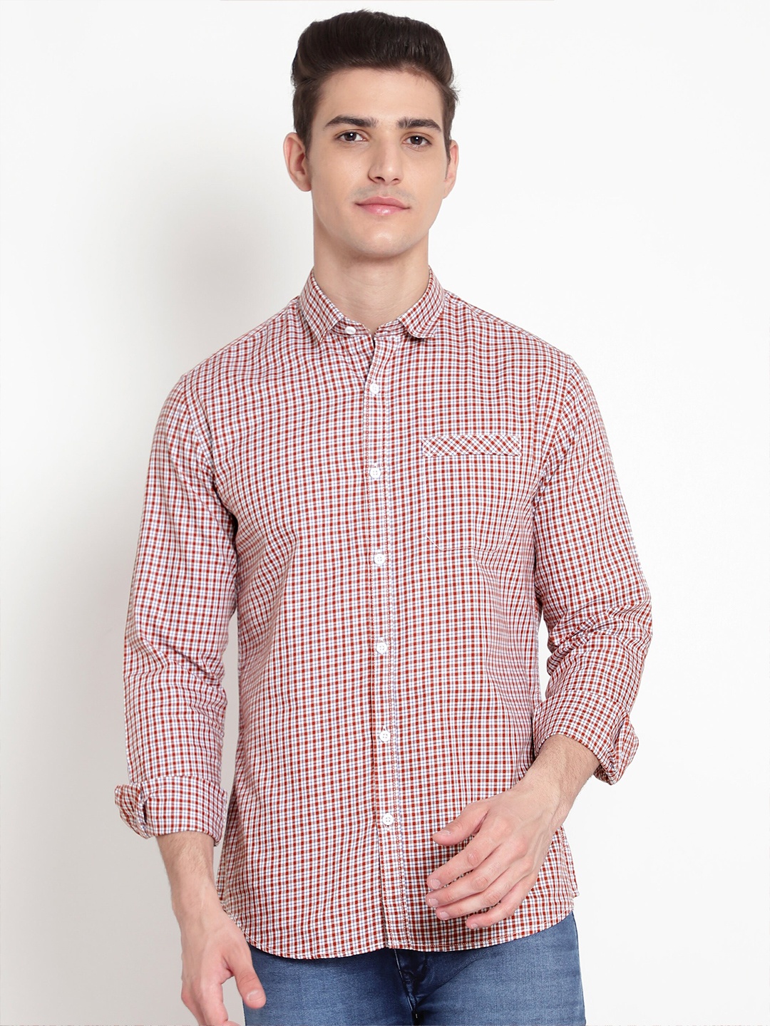 

Beyoung Classic Gingham Checks Opaque Checked Casual Shirt, Red