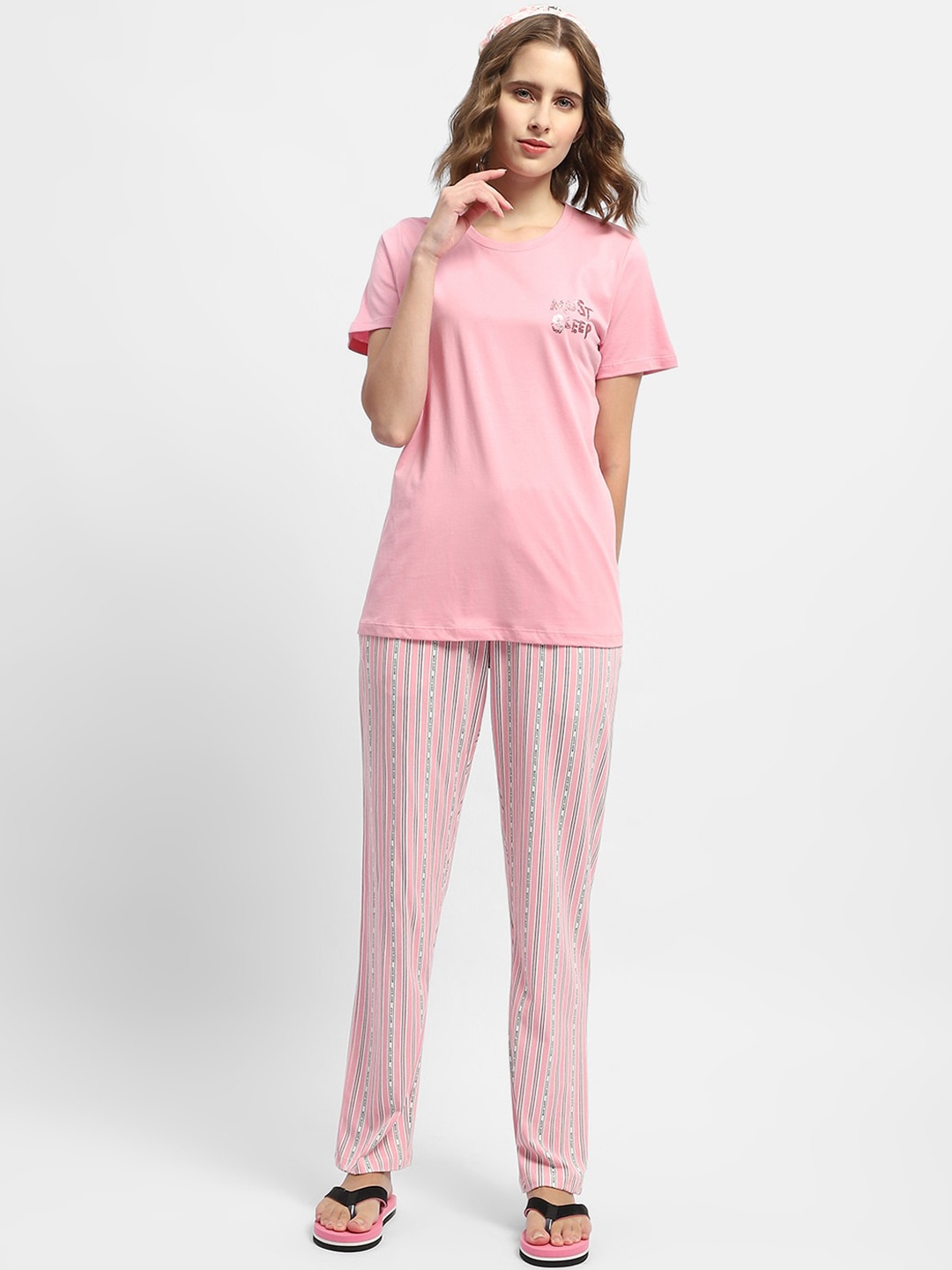 

MADAME M SECRET Round Neck T-shirt With Pyjamas, Pink