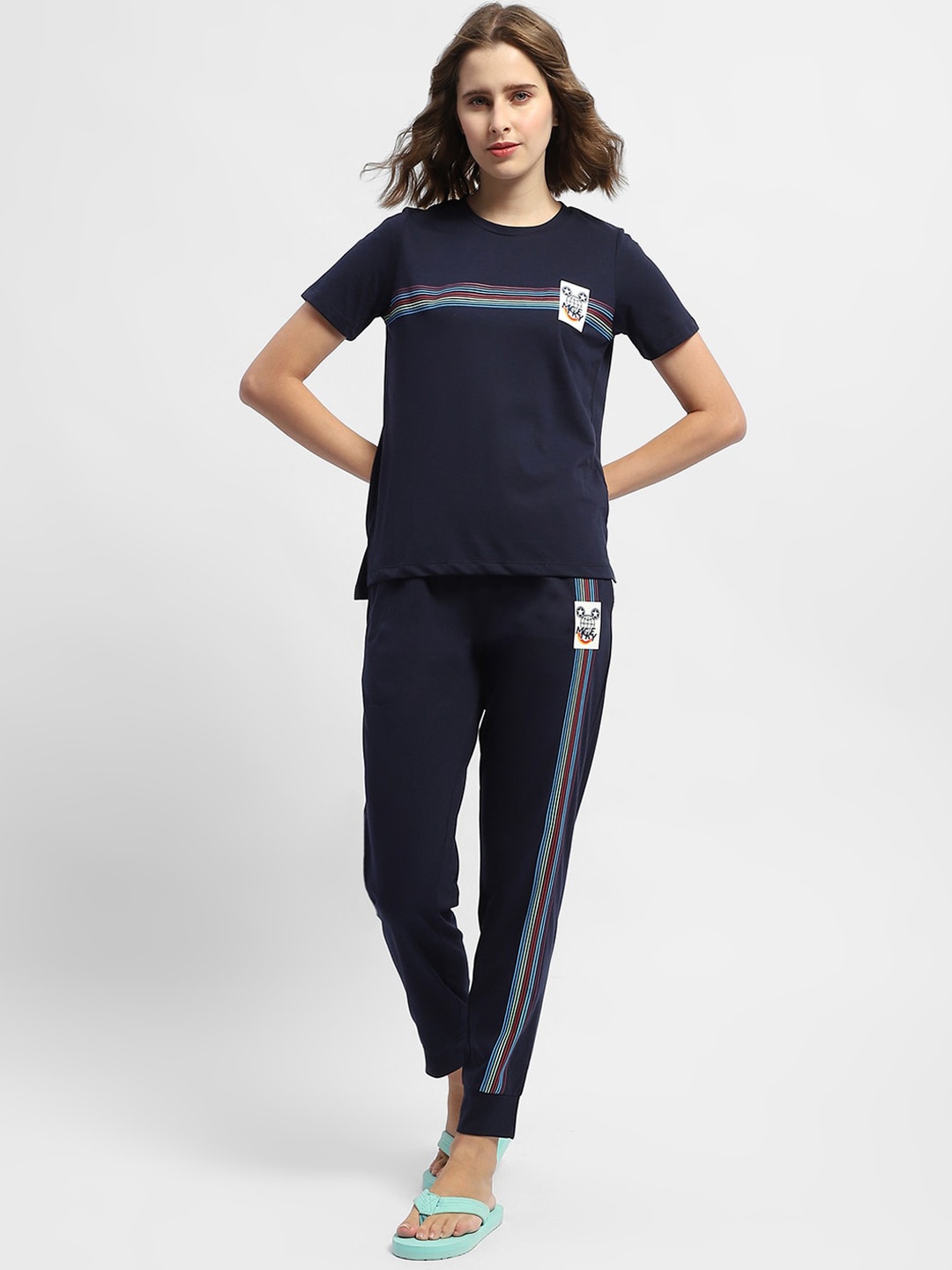 

MADAME M SECRET Round Neck T-shirt With Pyjamas, Navy blue