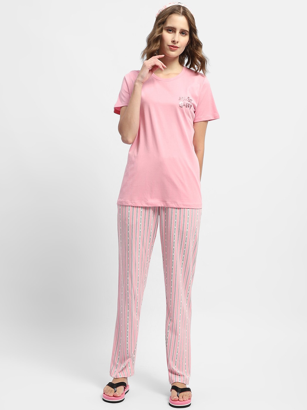 

MADAME M SECRET Round Neck T-shirt With Pyjamas, Pink