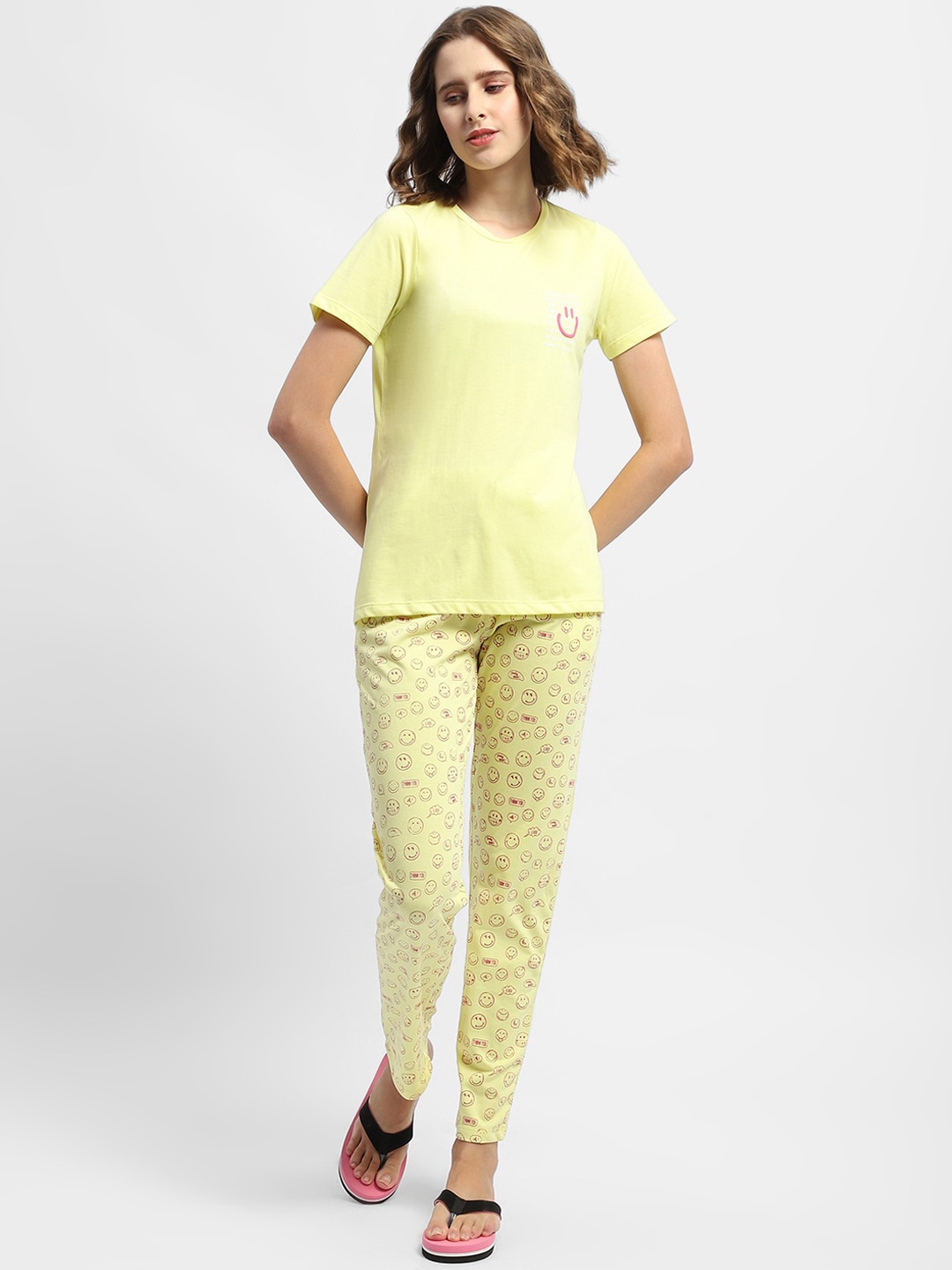 MADAME M SECRET Round Neck T-shirt With Pyjamas, Lime green
