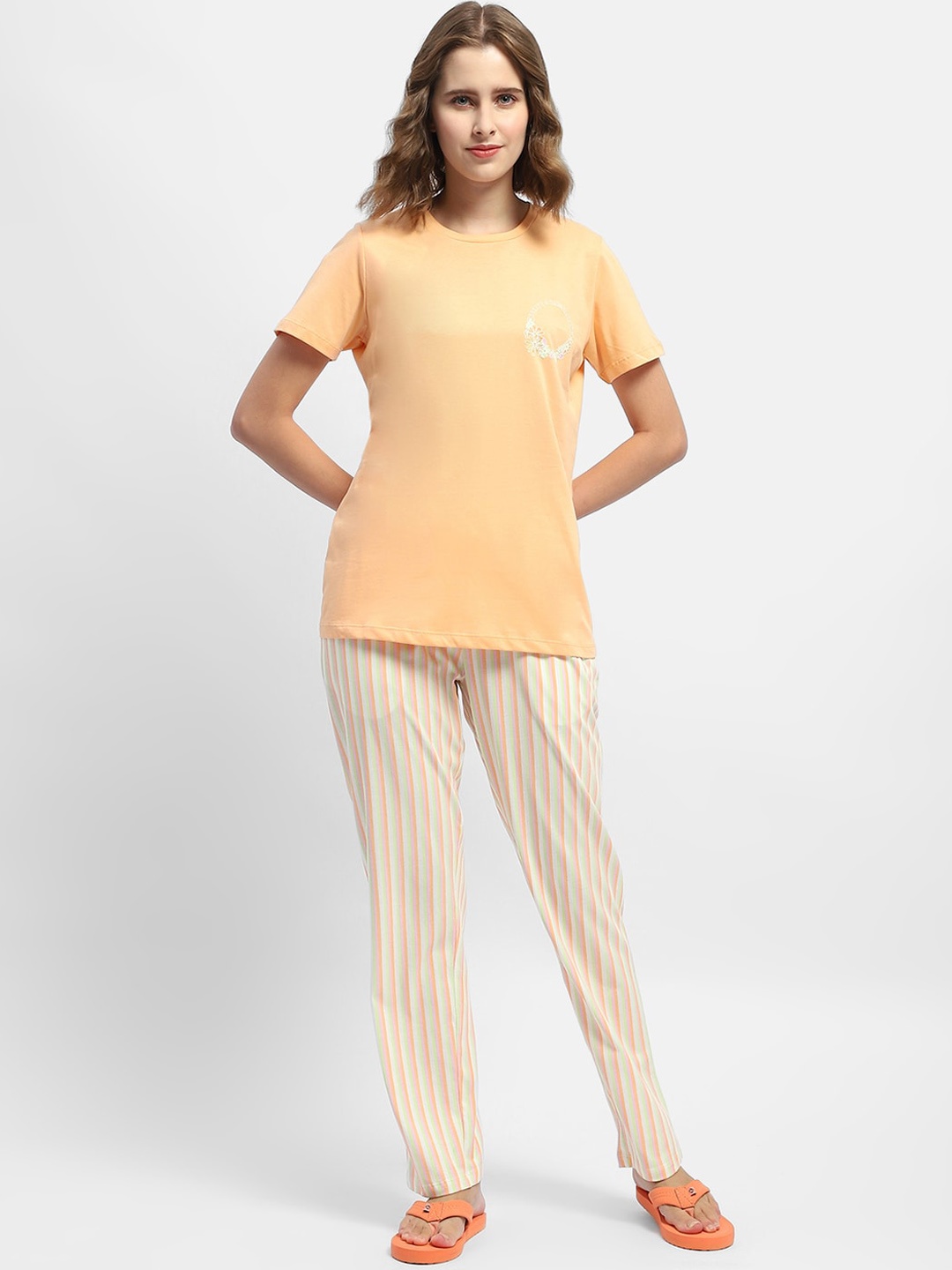 

MADAME M SECRET Round Neck T-shirt With Pyjamas, Orange