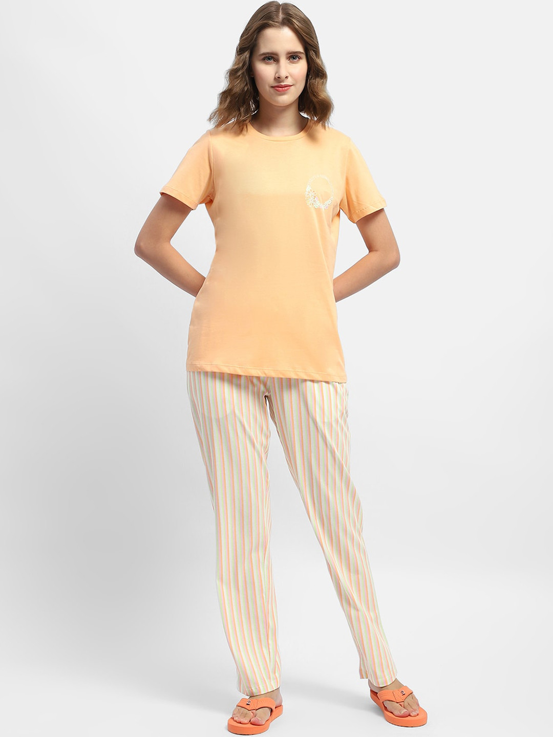 

MADAME M SECRET Round Neck T-shirt With Pyjamas, Orange
