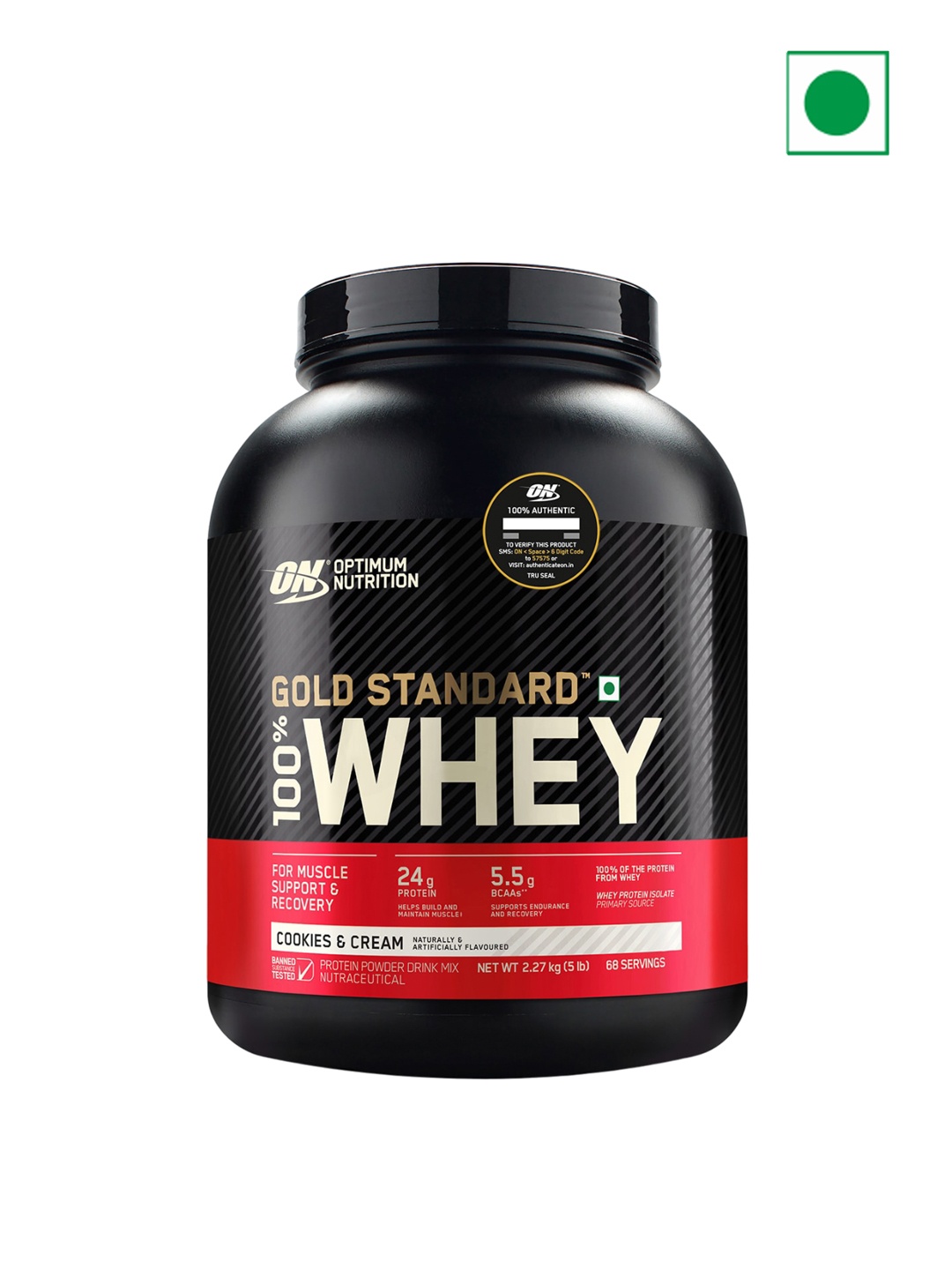 

Optimum Nutrition Gold Standard 100% Whey Protein Powder-Cookies & Cream-2.27 kg, Black