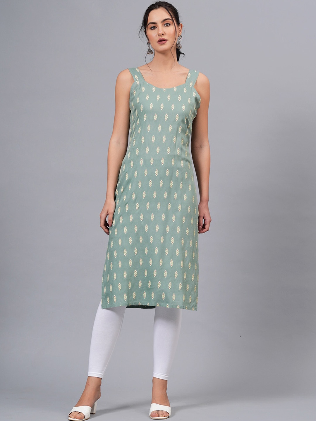 

JC4U Women Ethnic Motifs Printed Thread Work Kurta, Green