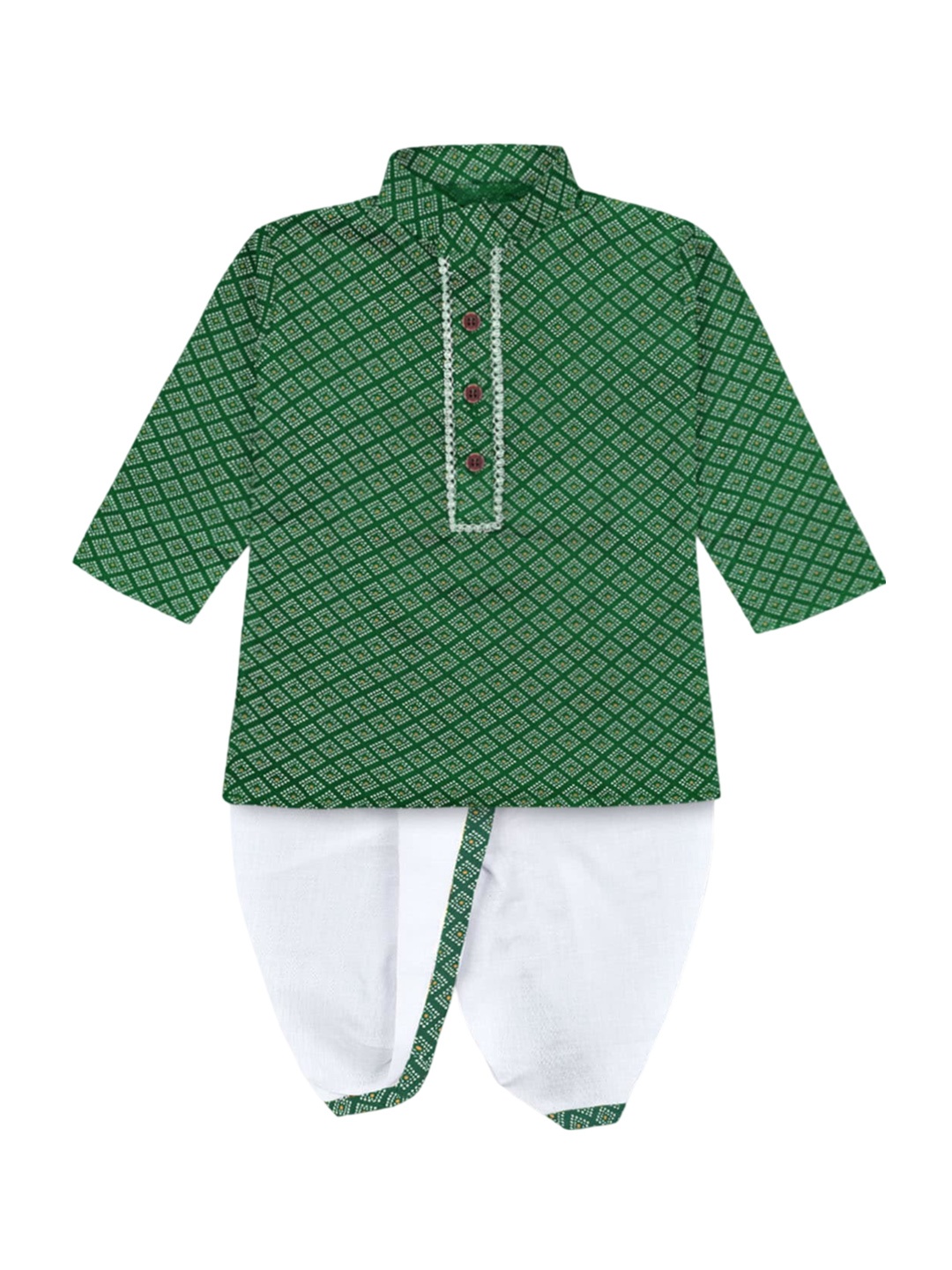 BAESD Boys Ethnic Motifs Printed Regular Straight Kurta With Dhoti Pants, Green