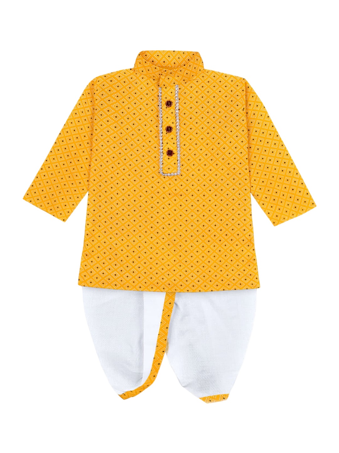 

BAESD Boys Ethnic Motifs Printed Mandarin Collar Long Sleeves Kurta with Dhoti Pants, Yellow