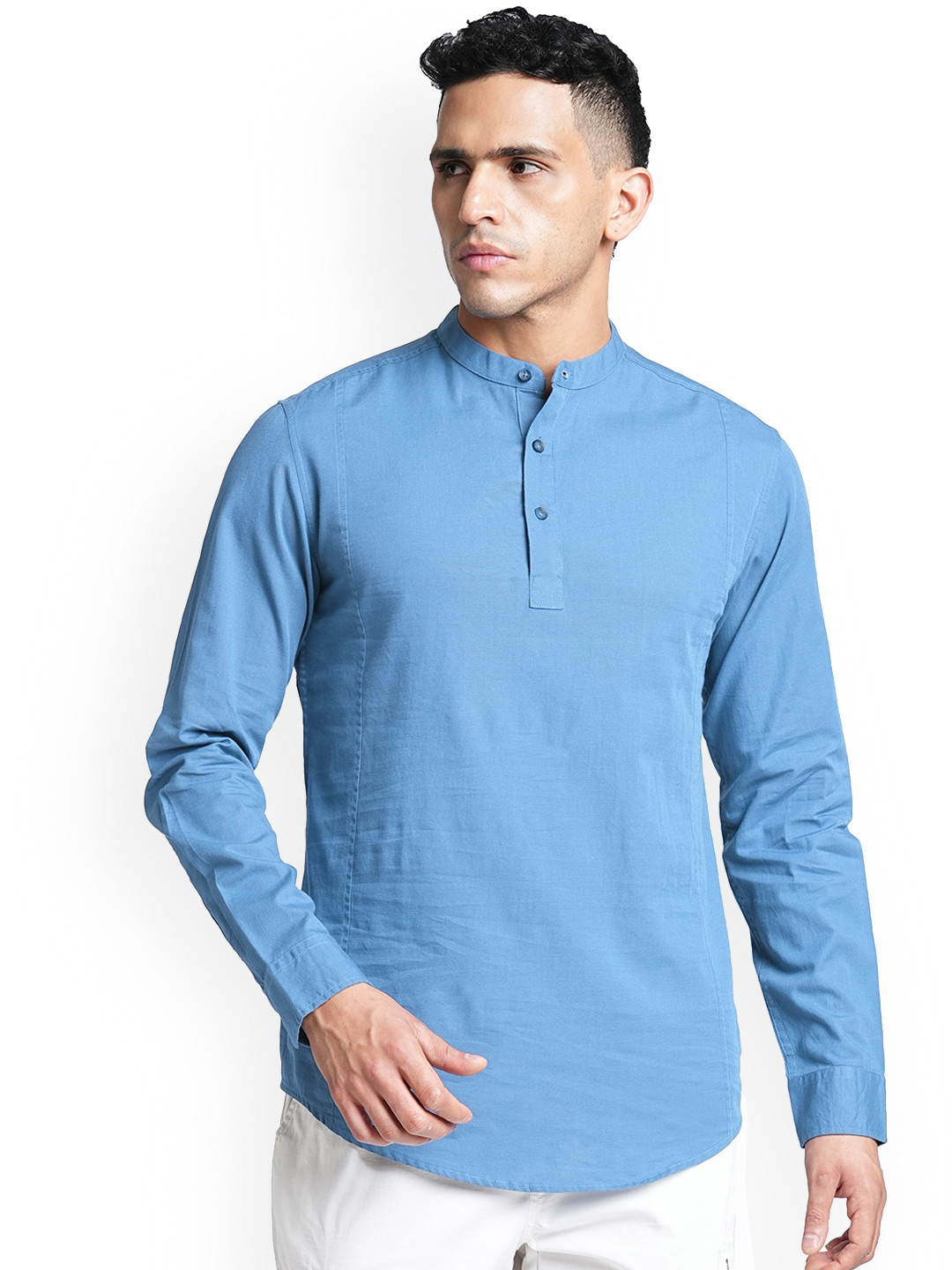 

Blue Buddha Mandarin Collar Regular Sleeves Straight Cotton Kurta