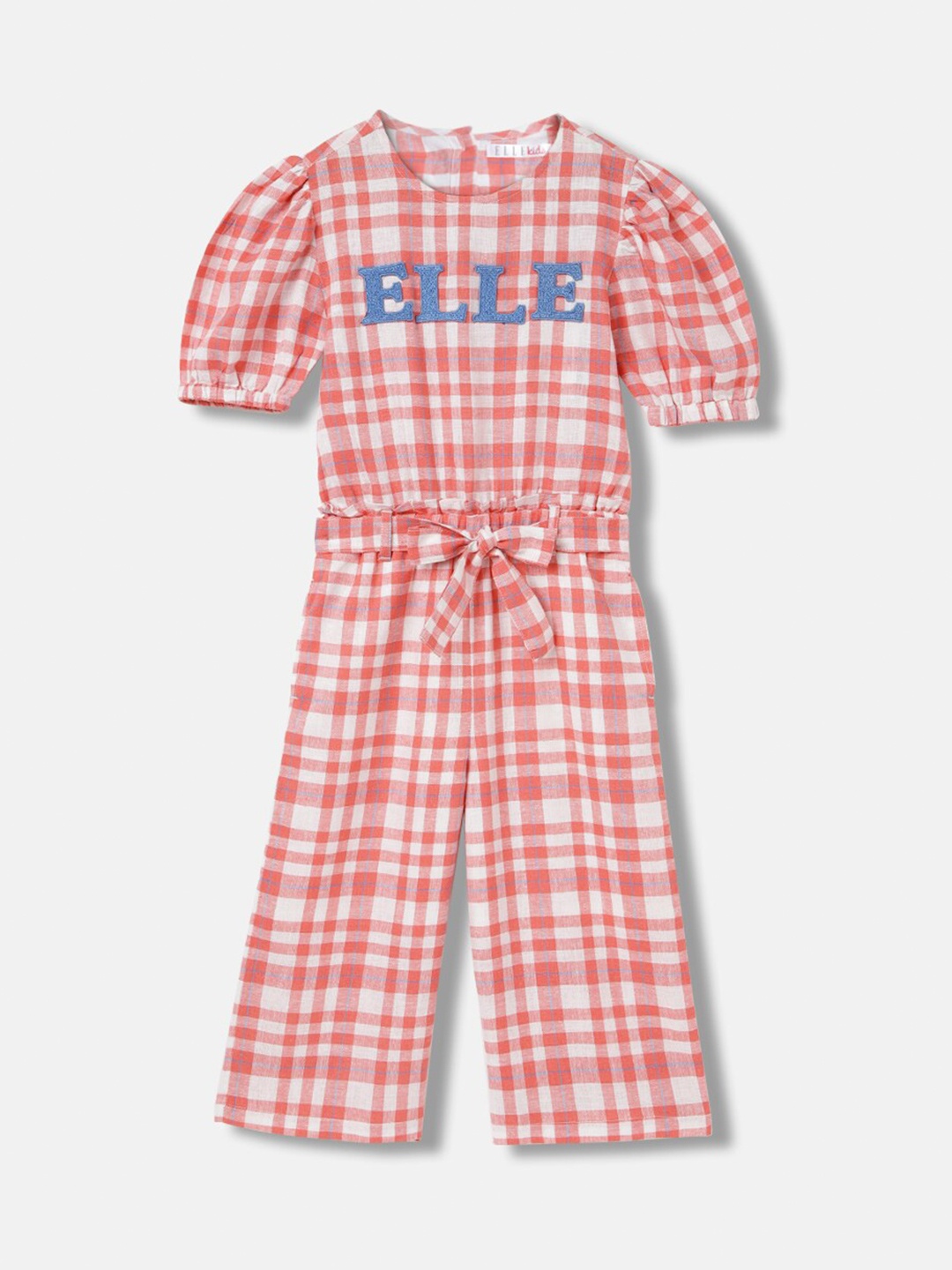 

ELLE Girls Checked Basic Jumpsuit, Coral