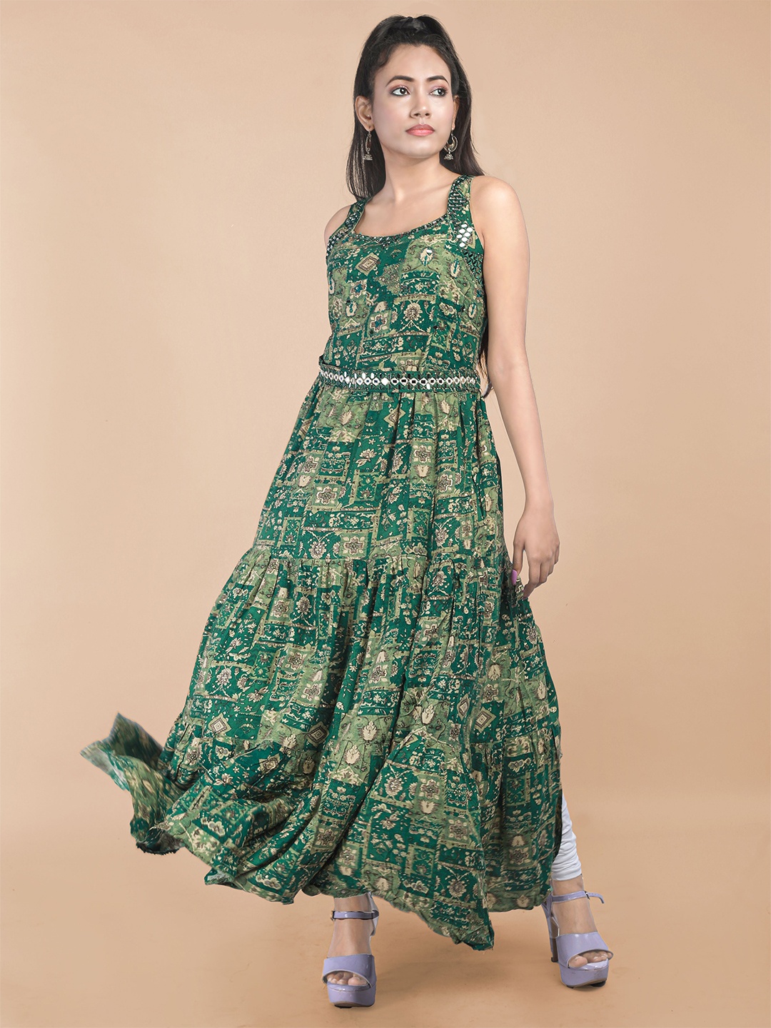

MAAHI FABS Abstract Printed Pure Cotton Anarkali Kurta, Green