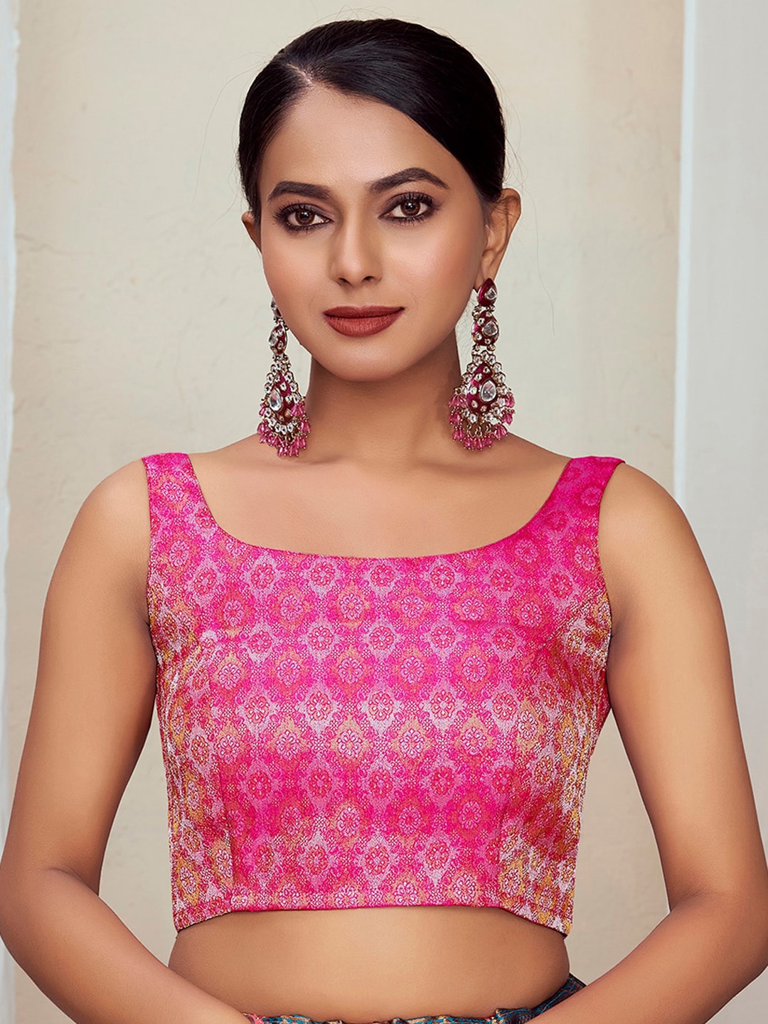 Vardha Brocade Padded Art Silk Saree Blouse, Pink