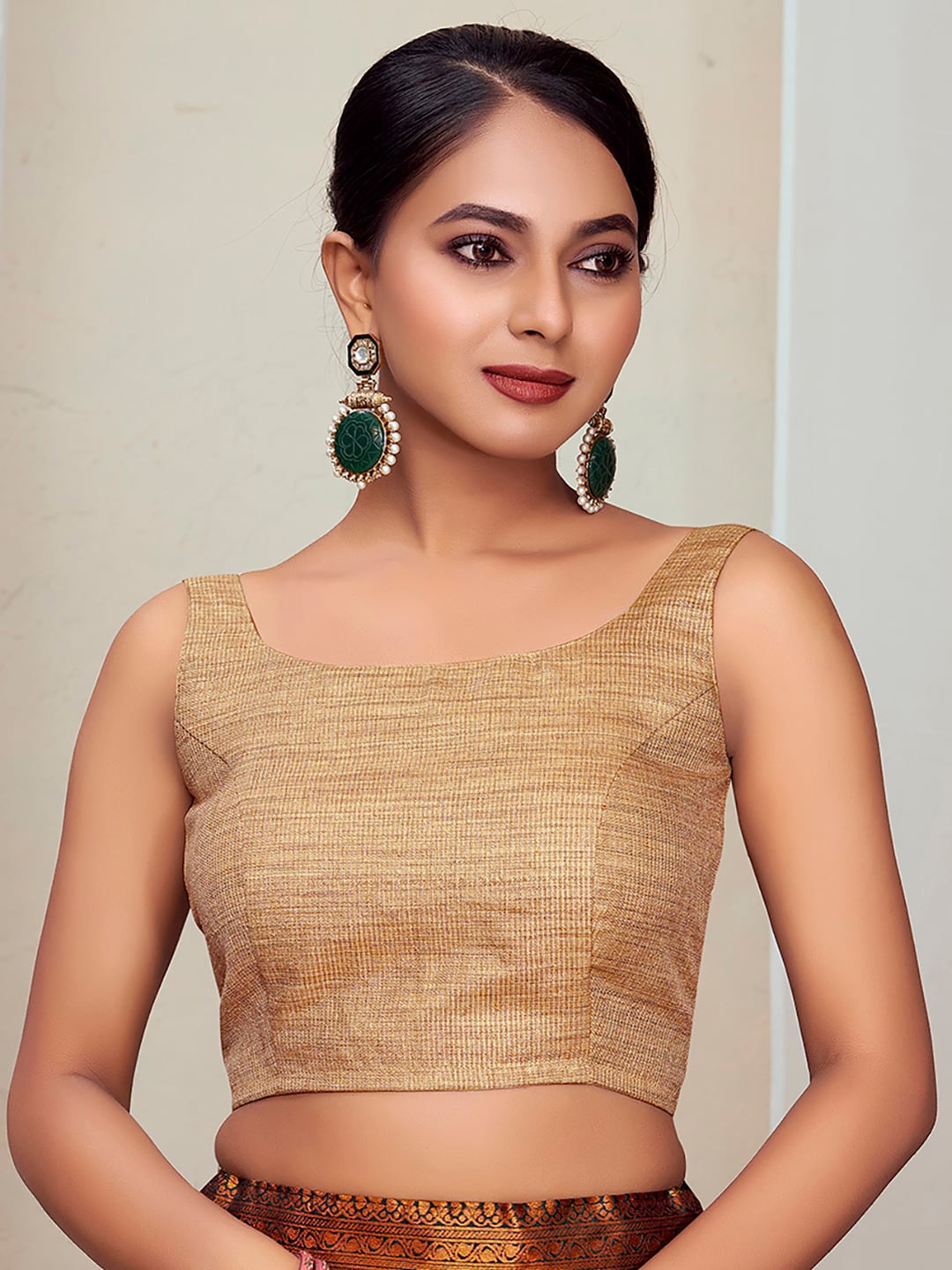 

Vardha Padded Zari Saree Blouse, Beige