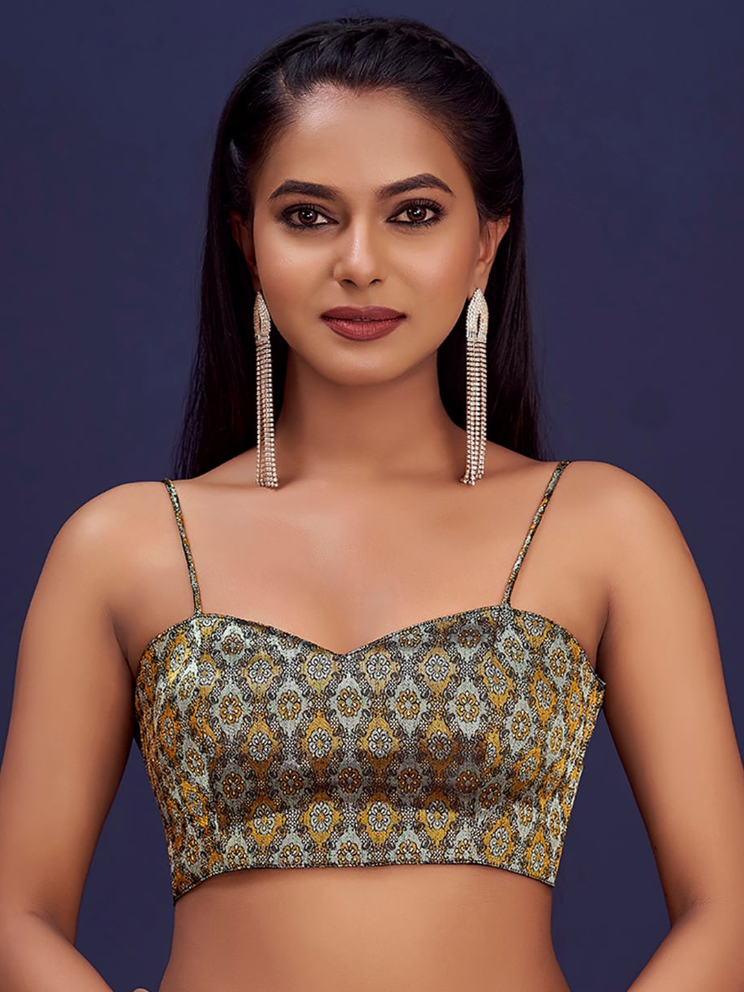 Vardha Brocade Detailed Padded Saree Blouse, Black