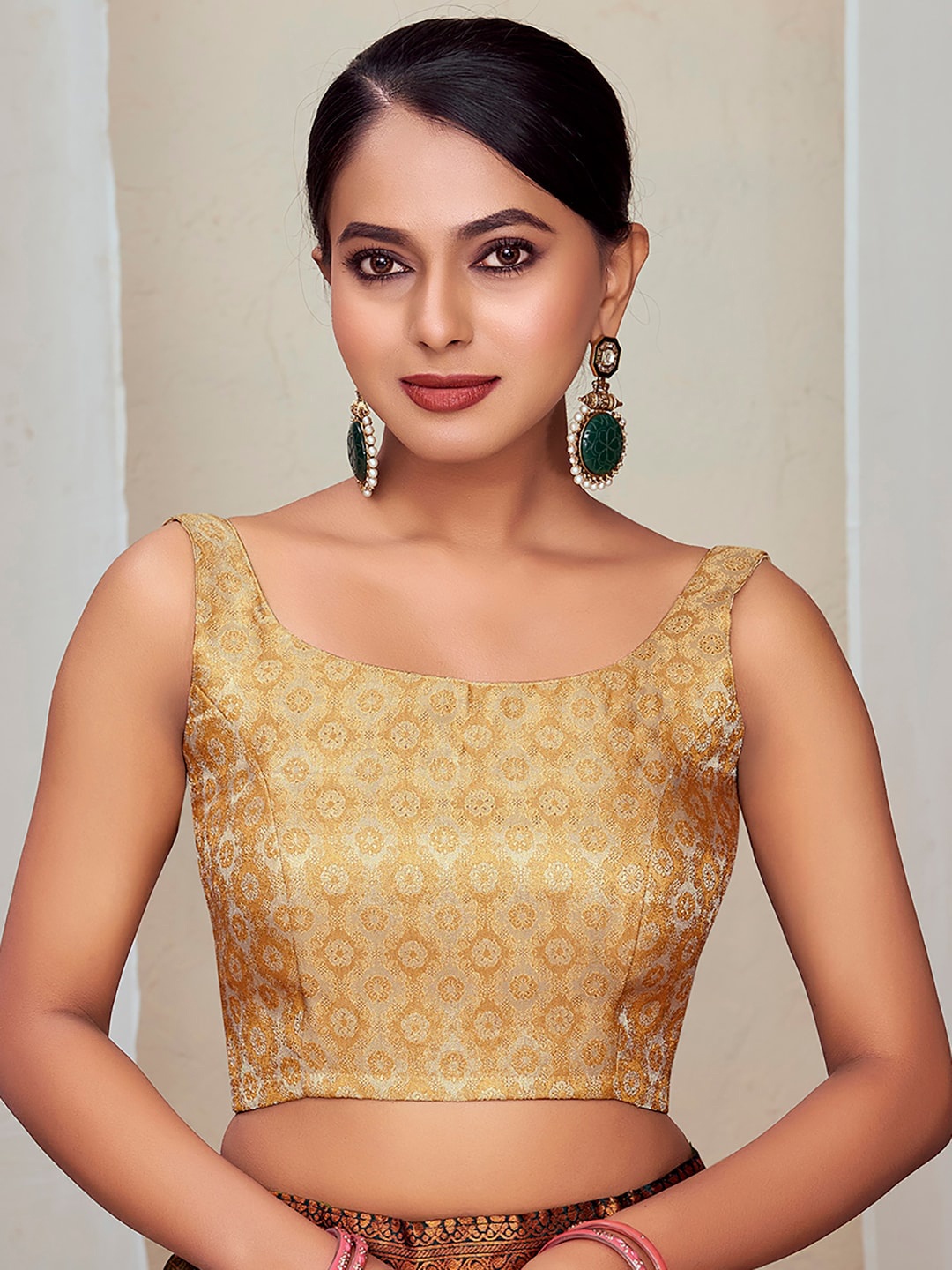 

Vardha Brocade Detailed Padded Art Silk Saree Blouse, Cream