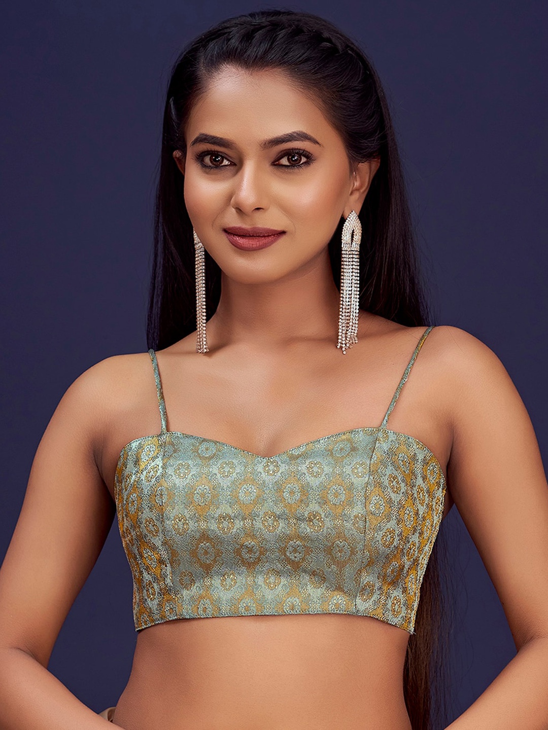 

Vardha Brocade Designed Padded Saree Blouse, Sea green