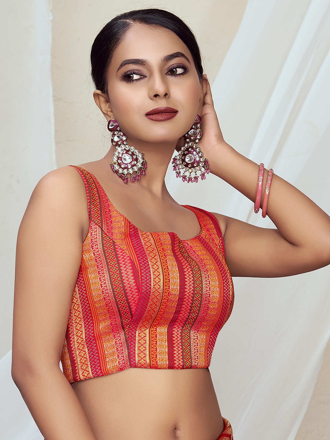 Vardha Padded Art Silk Zari Saree Blouse, Orange