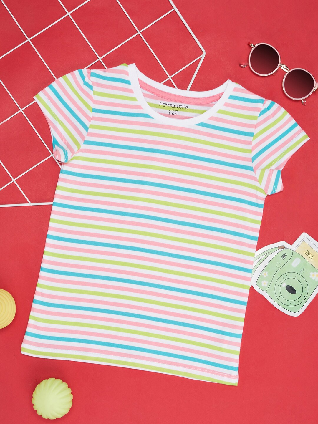 

Pantaloons Junior Girls Striped Round Neck Cotton T-shirt, White