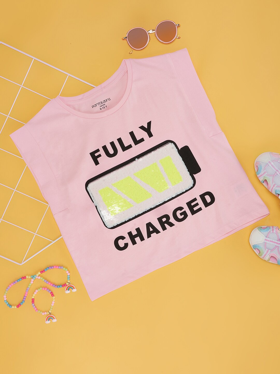 

Pantaloons Junior Girls Typography Printed Cotton T-shirt, Pink