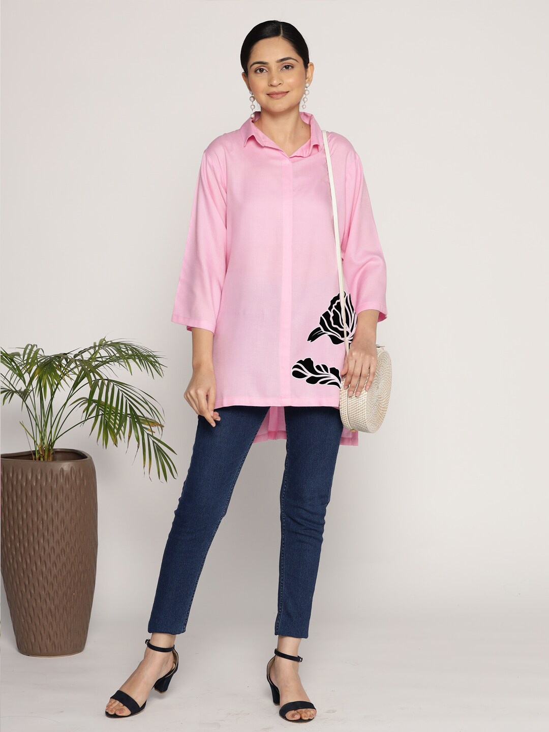 

LetsDressUp Floral Printed High Low Shirt Style Top, Pink