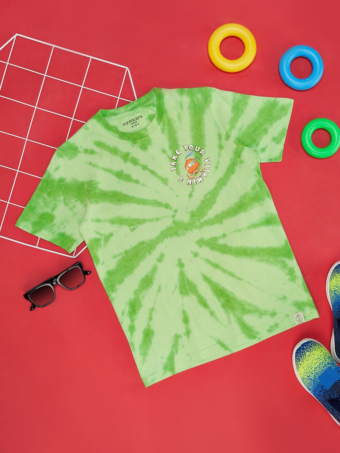 

Pantaloons Junior Boys Tie and Dye Printed Cotton T-shirt, Green
