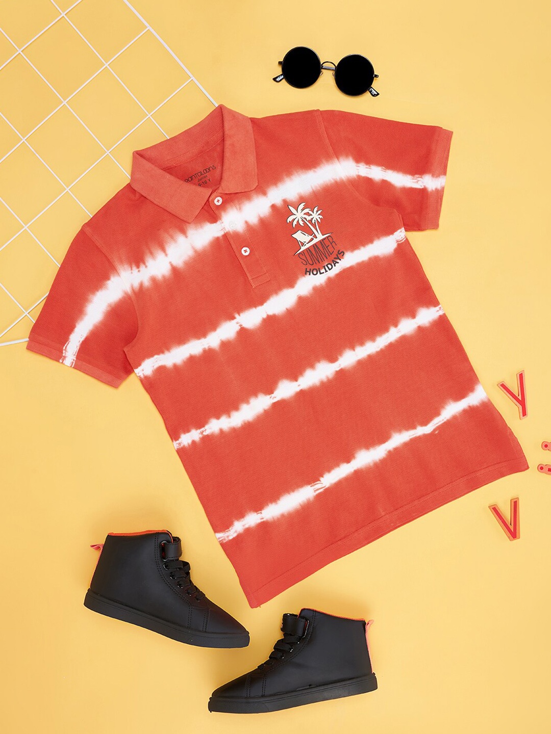 

Pantaloons Junior Boys Striped Polo Collar Cotton T-shirt, Coral