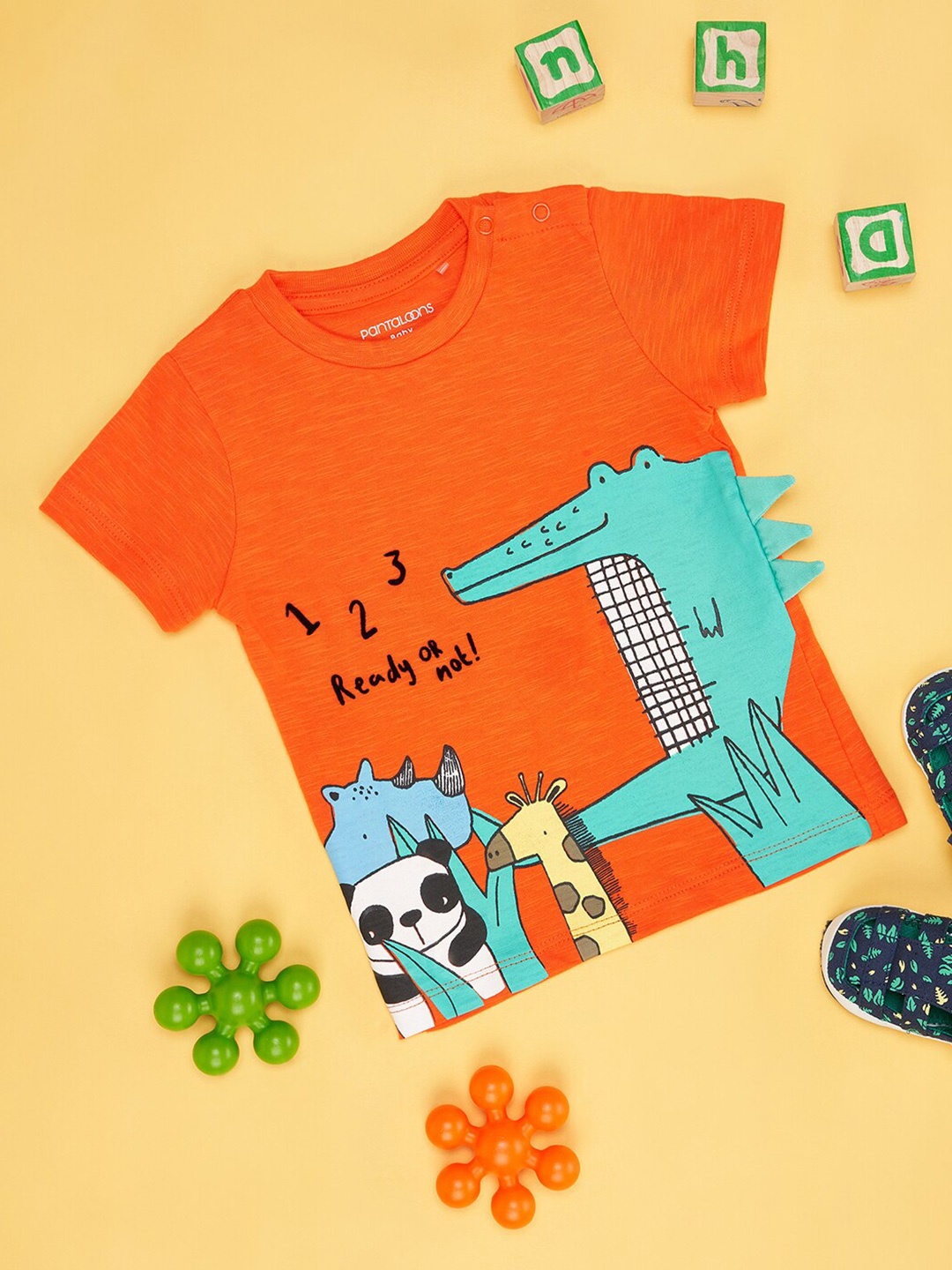 

Pantaloons Baby Boys Graphic Printed Round Neck Cotton T-shirt, Orange