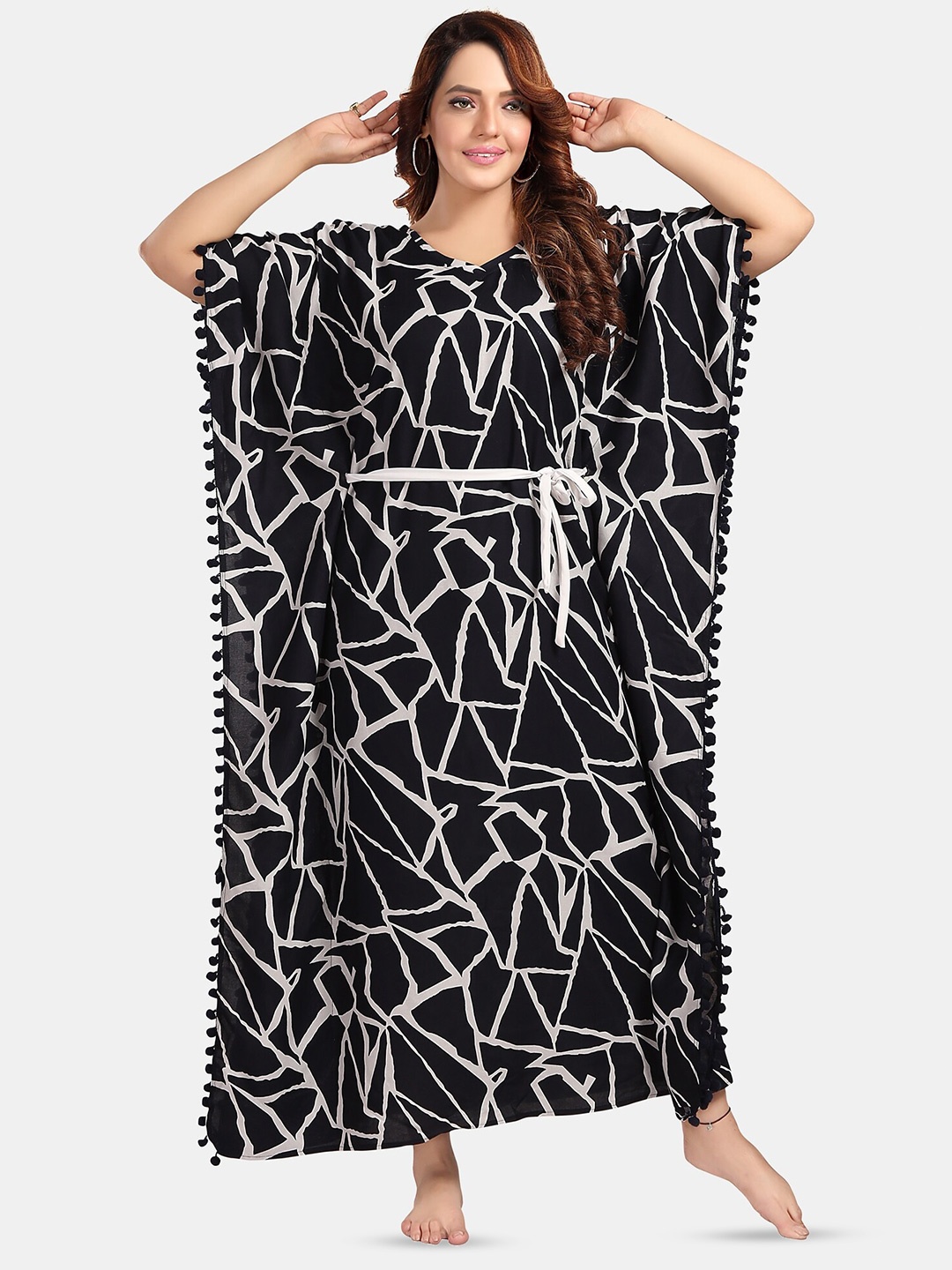 

Fabme Abstract Printed Maxi Kaftan Nightdress, Navy blue