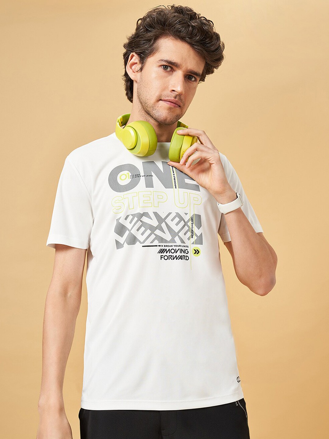 

Ajile by Pantaloons Typography Printed Round Neck Short Sleeves Slim Fit T-shirt, White