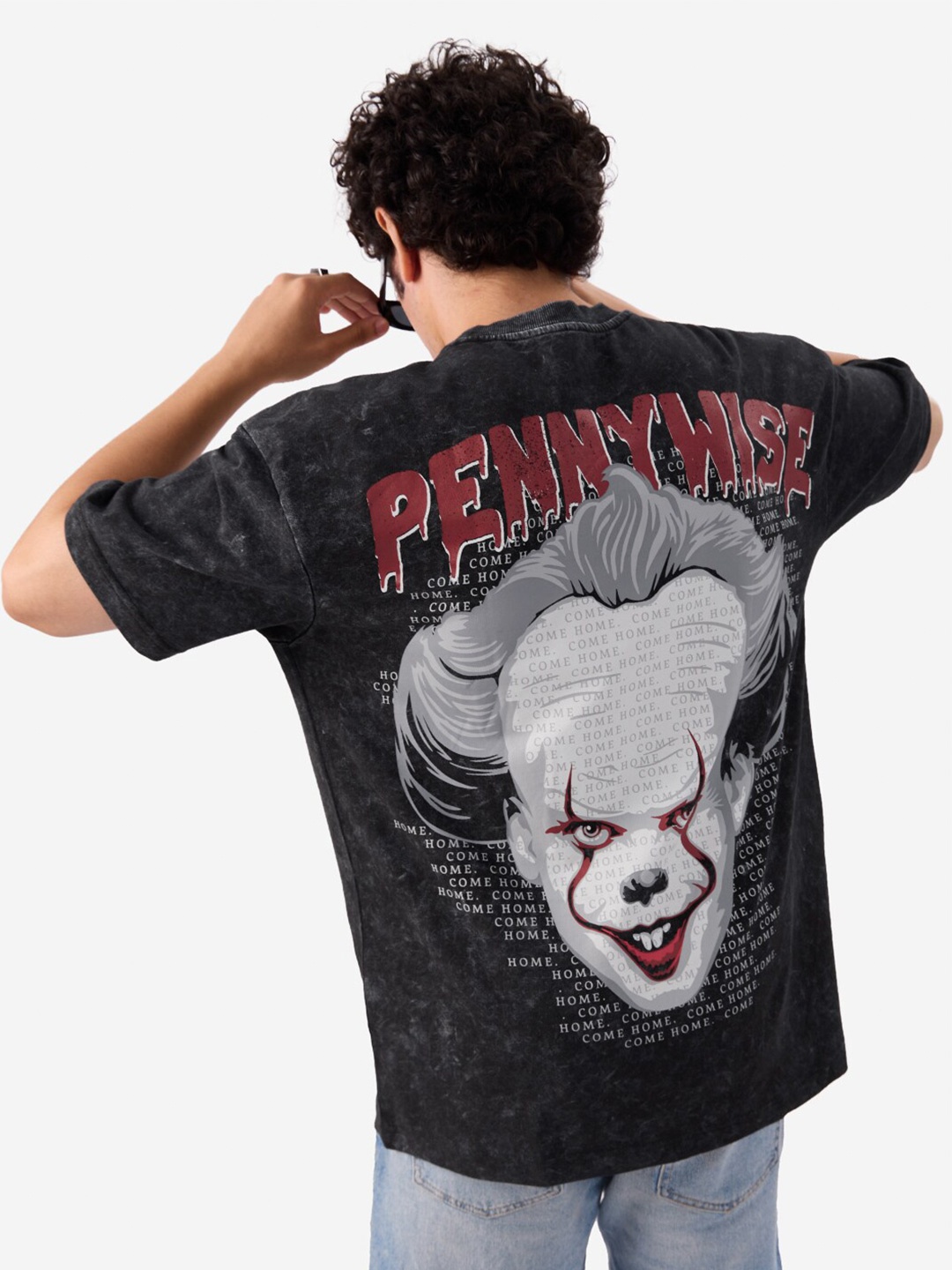 The Souled Store Pennywise Printed Round Neck Cotton Oversized T-shirt, Black