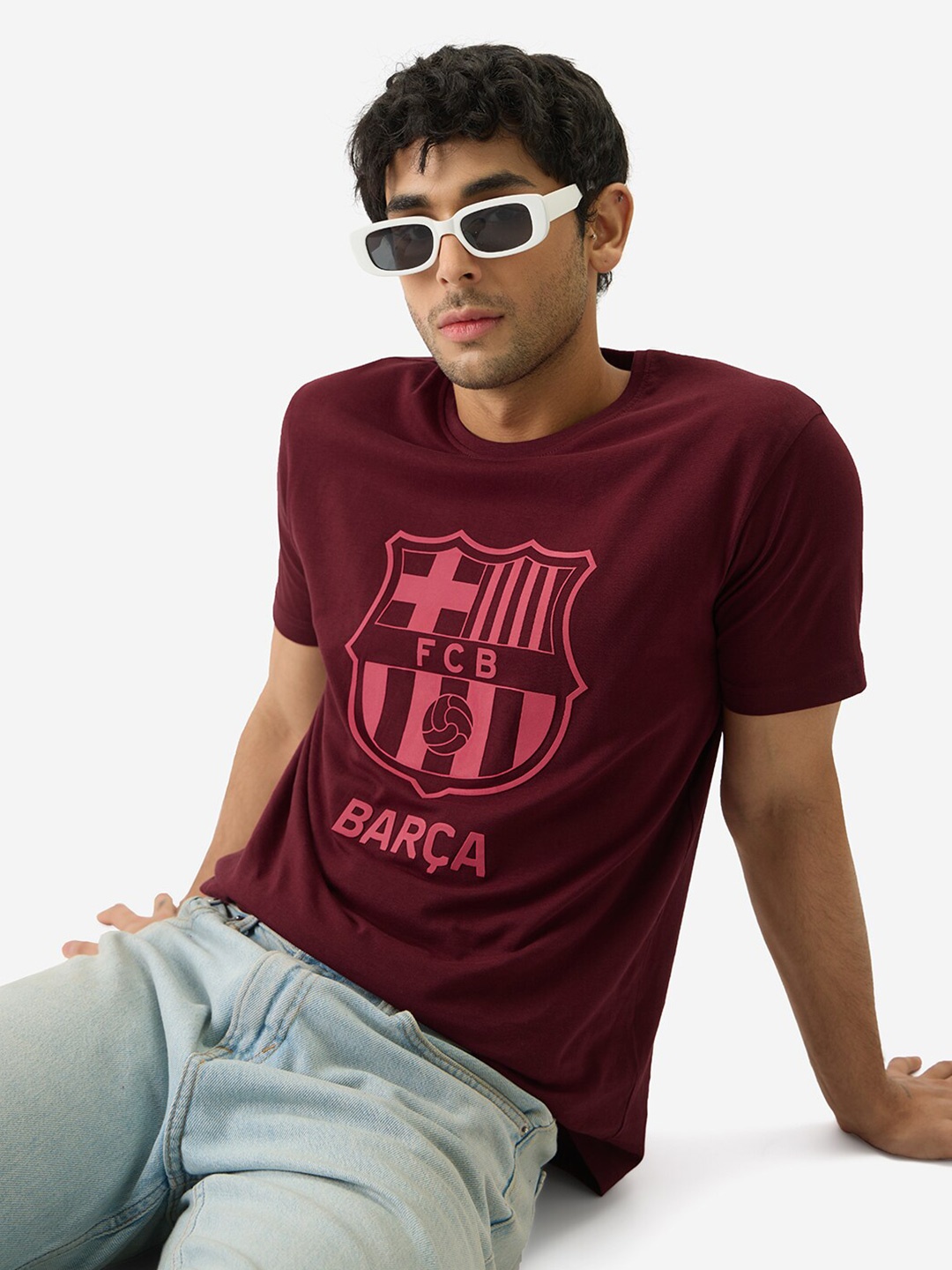 

The Souled Store Typography Barcelona Printed Cotton T-shirt, Burgundy