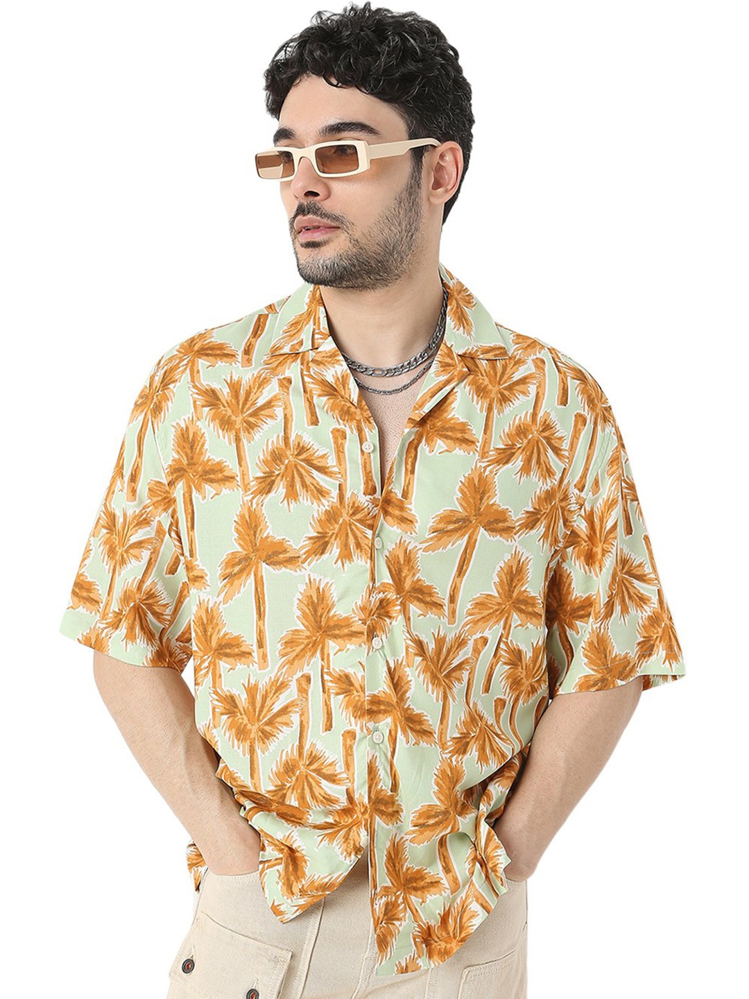 

7Shores Relaxed Floral Printed Oversized Casual Shirt, Green