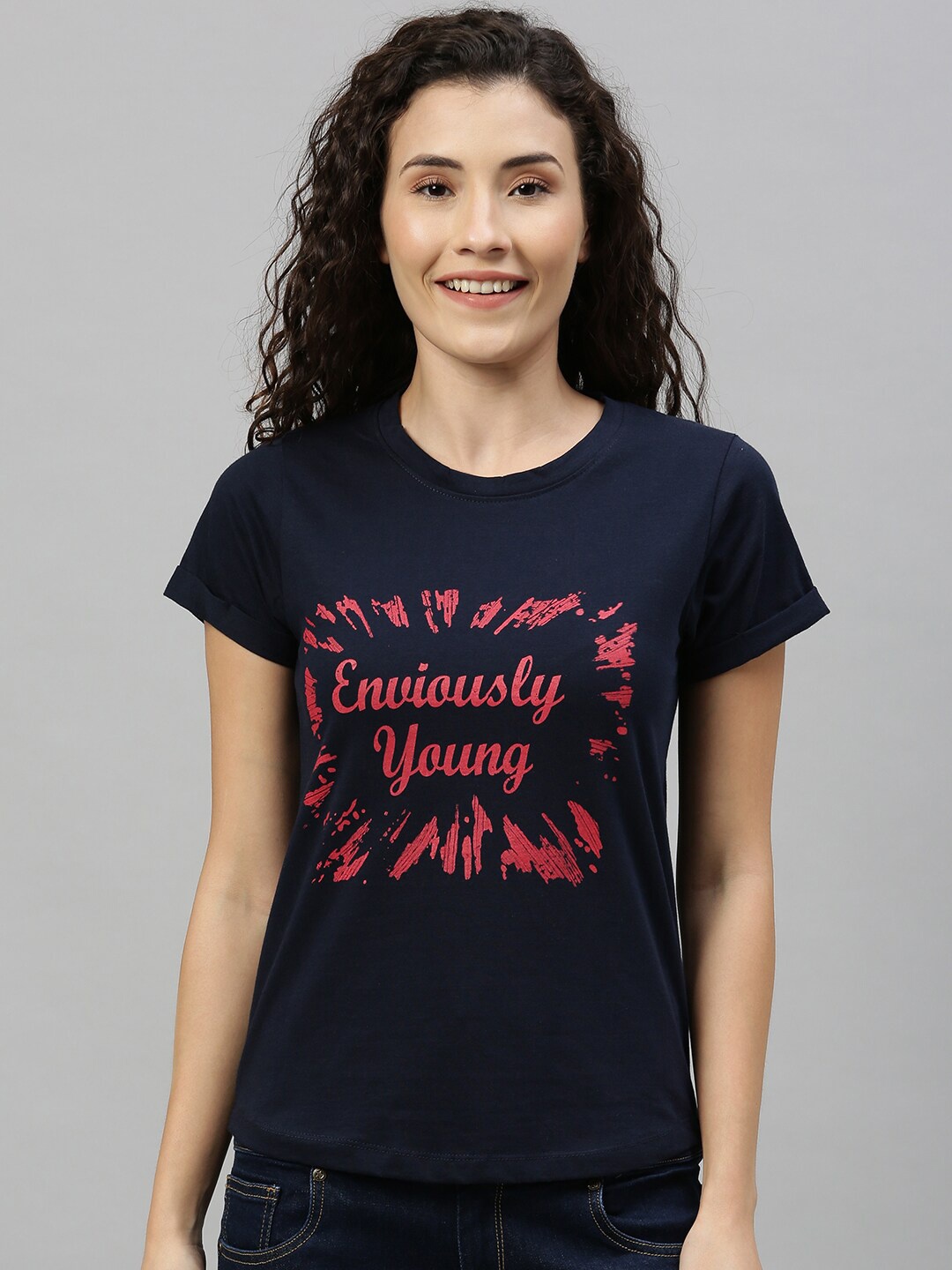 

Enviously Young Typography Printed Pure Cotton T-shirt, Navy blue