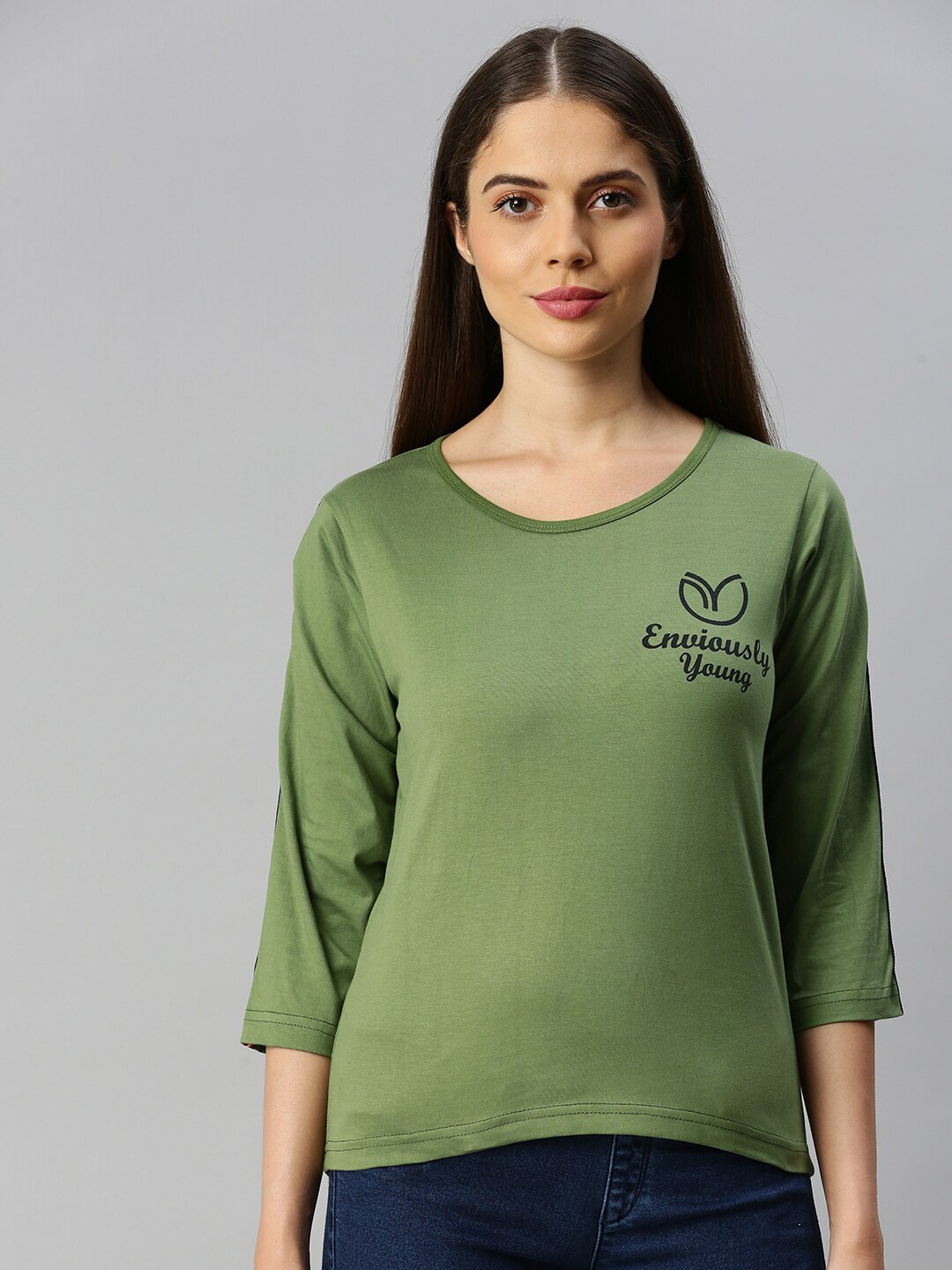 

Enviously Young Round Neck Pure Cotton T-shirt, Olive