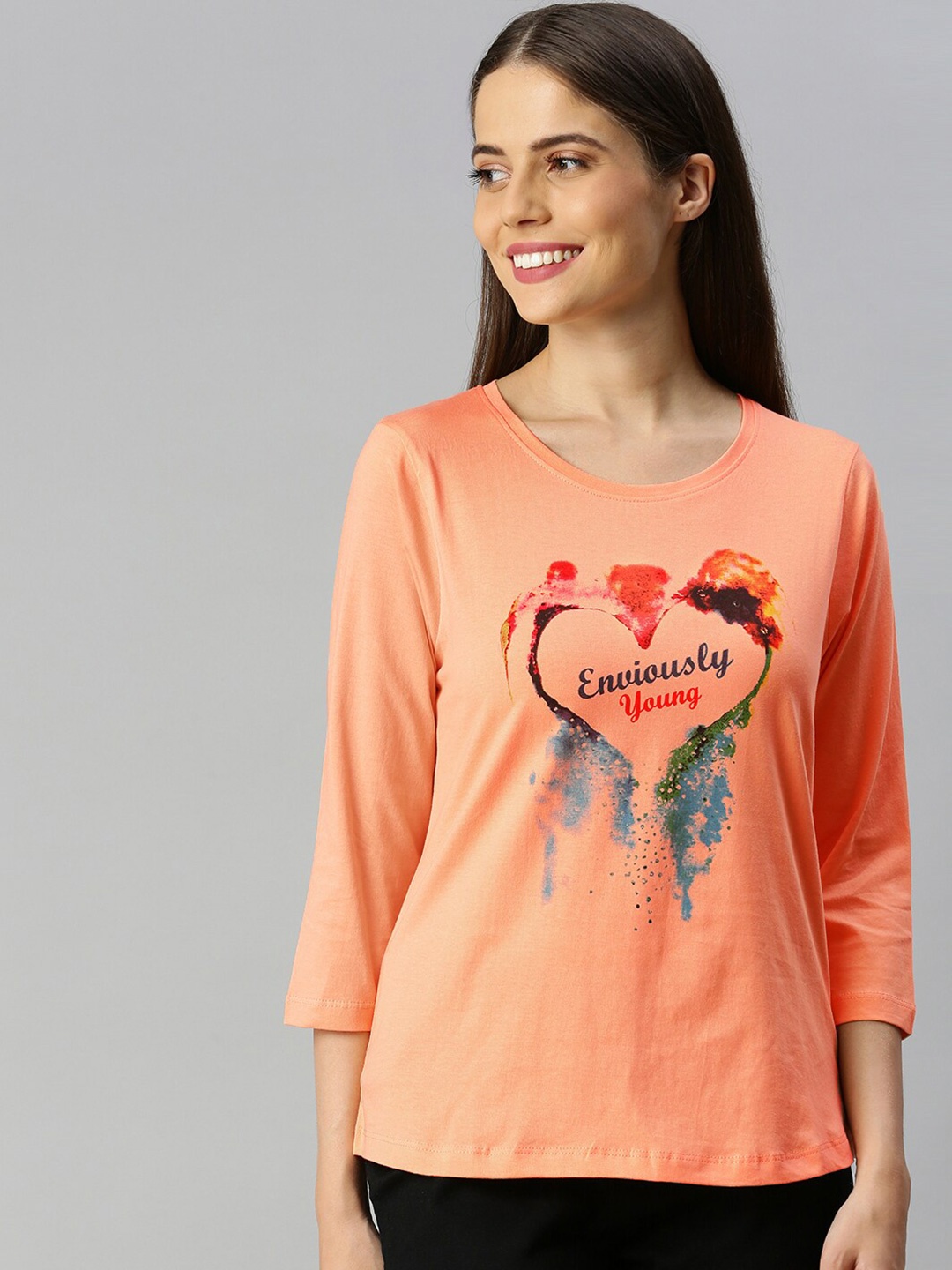 

Enviously Young Graphic Printed Pure Cotton T-shirt, Peach