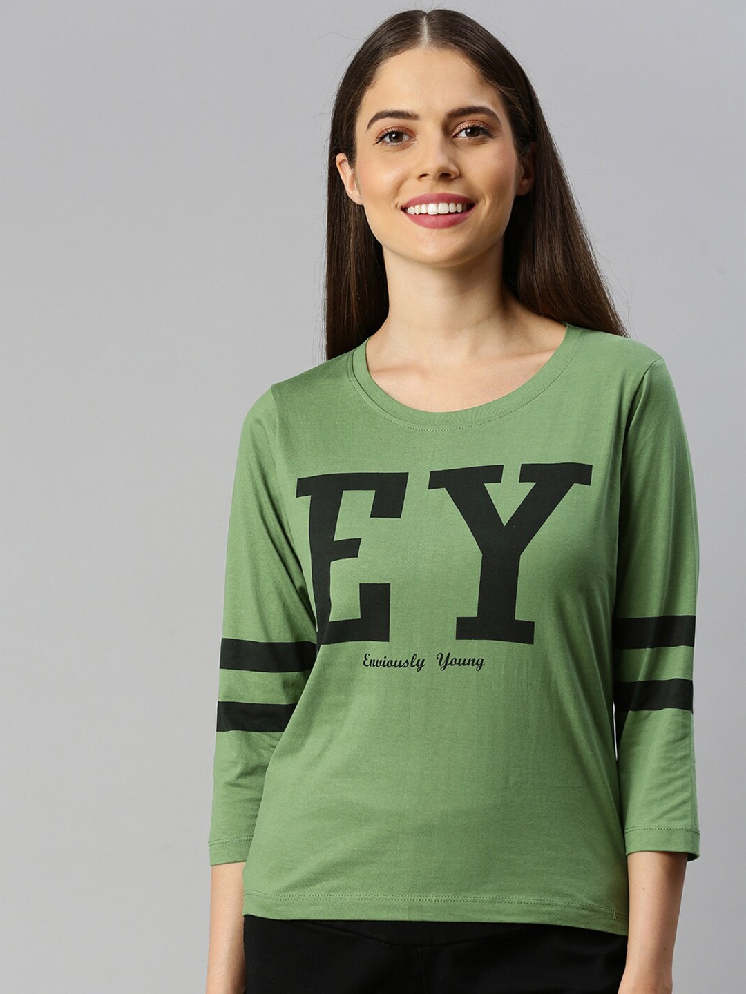 

Enviously Young Typography Printed Pure Cotton T-shirt, Olive