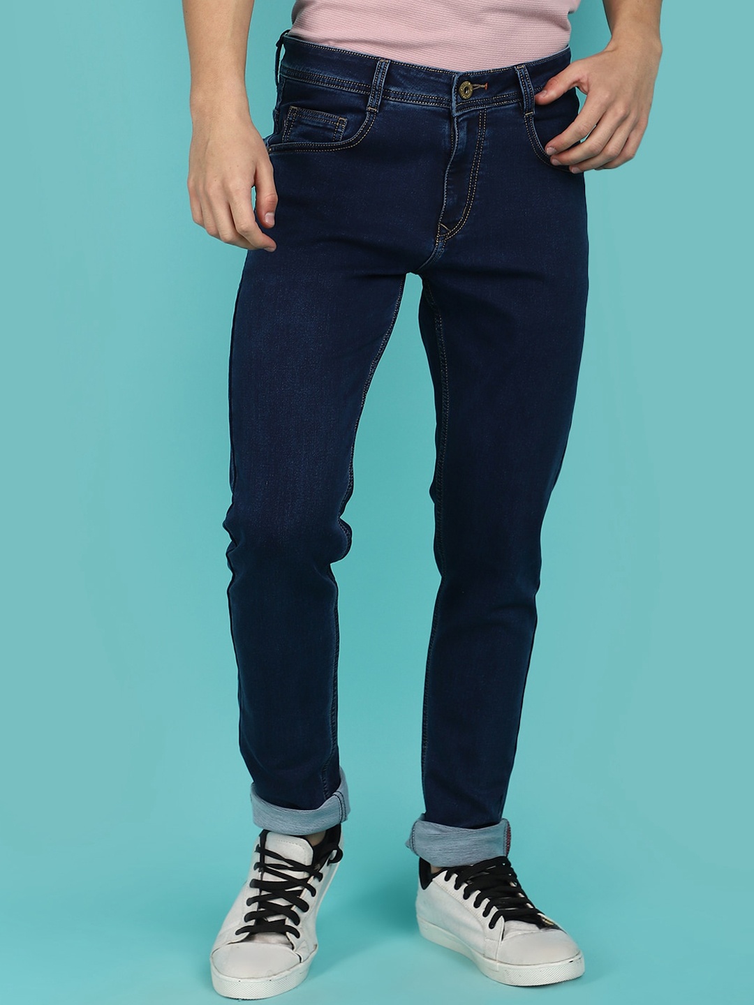 

V-Mart Men Slim Fit Mid-Rise Clean Look Cotton Jeans, Blue