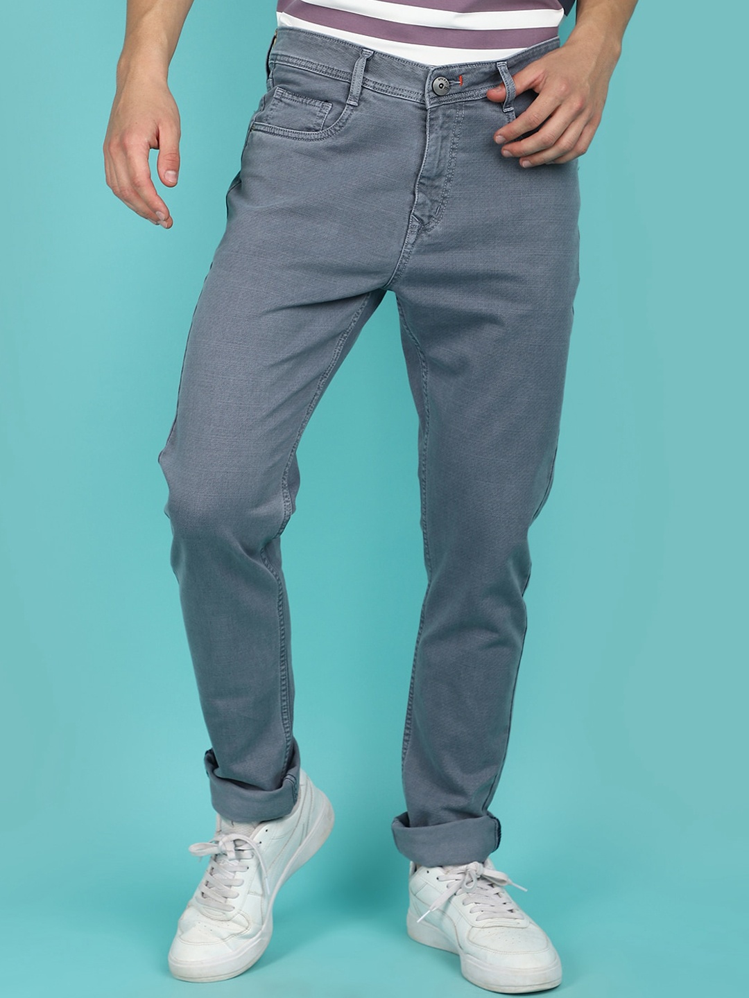 V-Mart Men Slim Fit Mid-Rise Clean Look Cotton Jeans, Grey