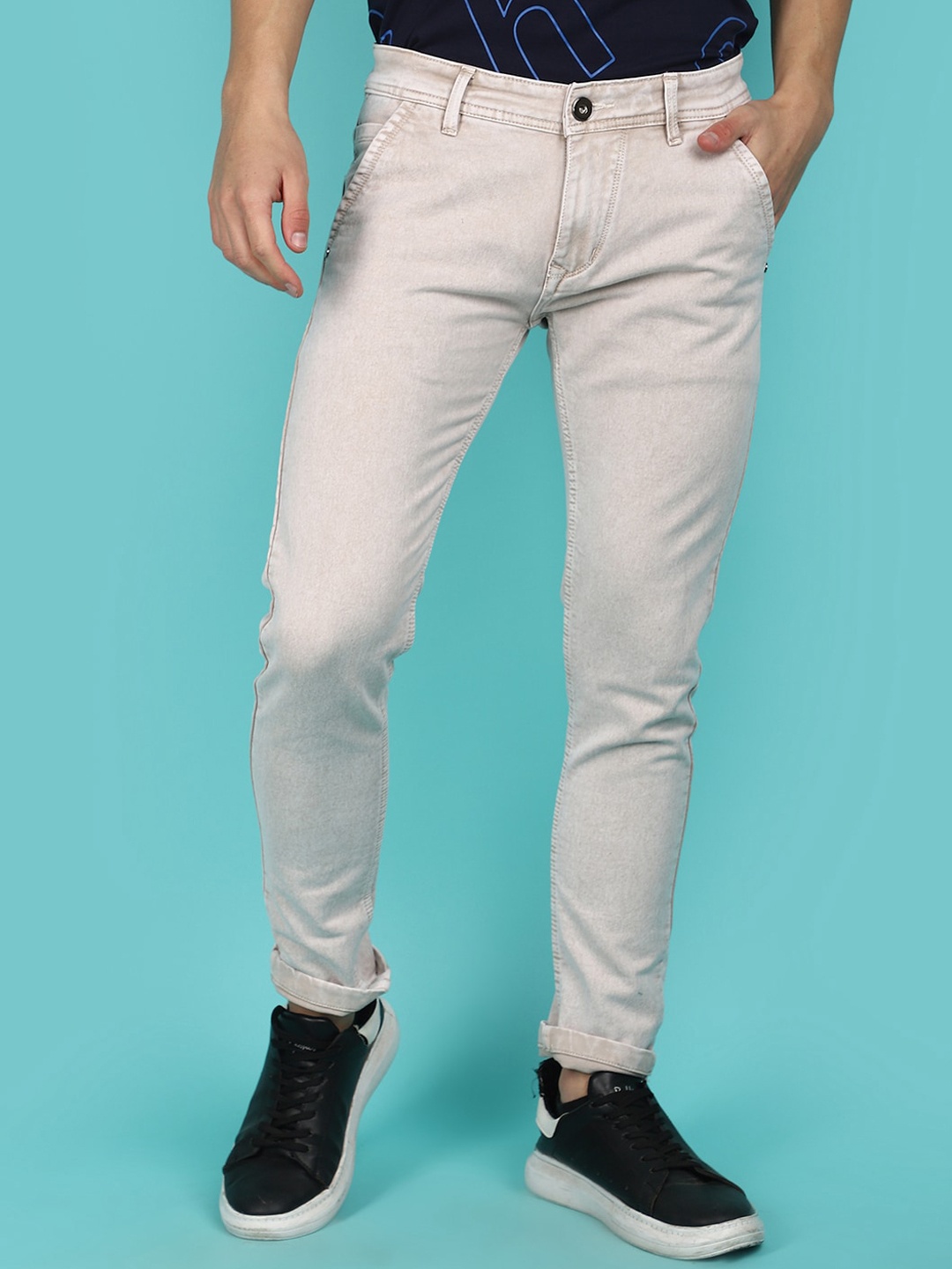 

V-Mart Men Mid-Rise Clean Look Cotton Jeans, Beige