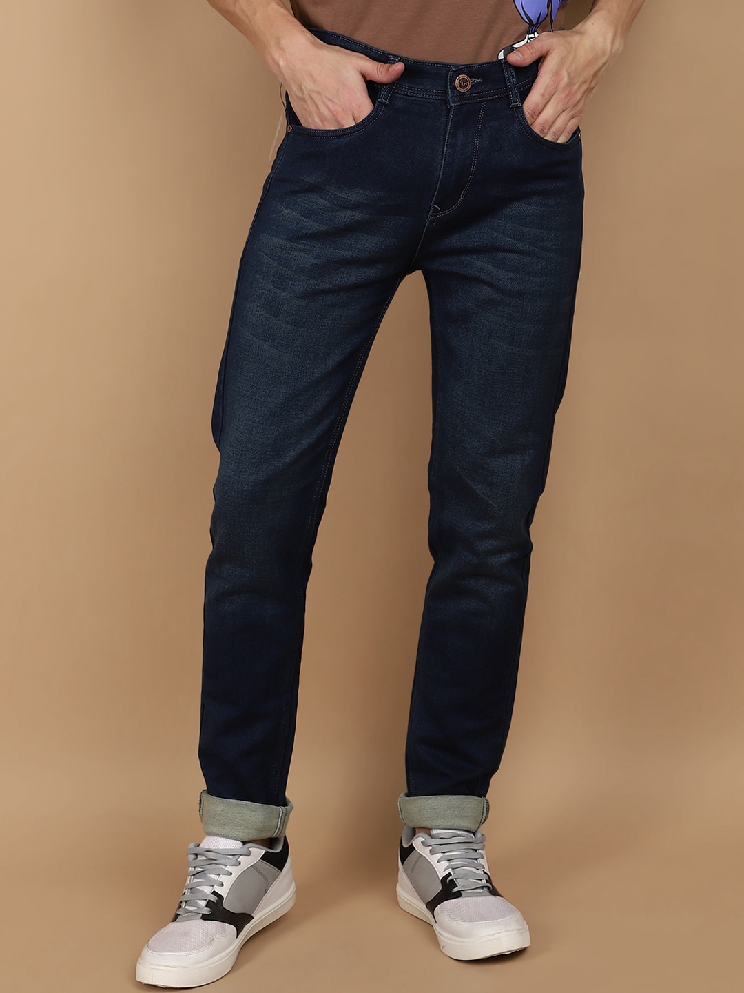 

V-Mart Men Slim Fit Mid-Rise Clean Look Cotton Jeans, Blue